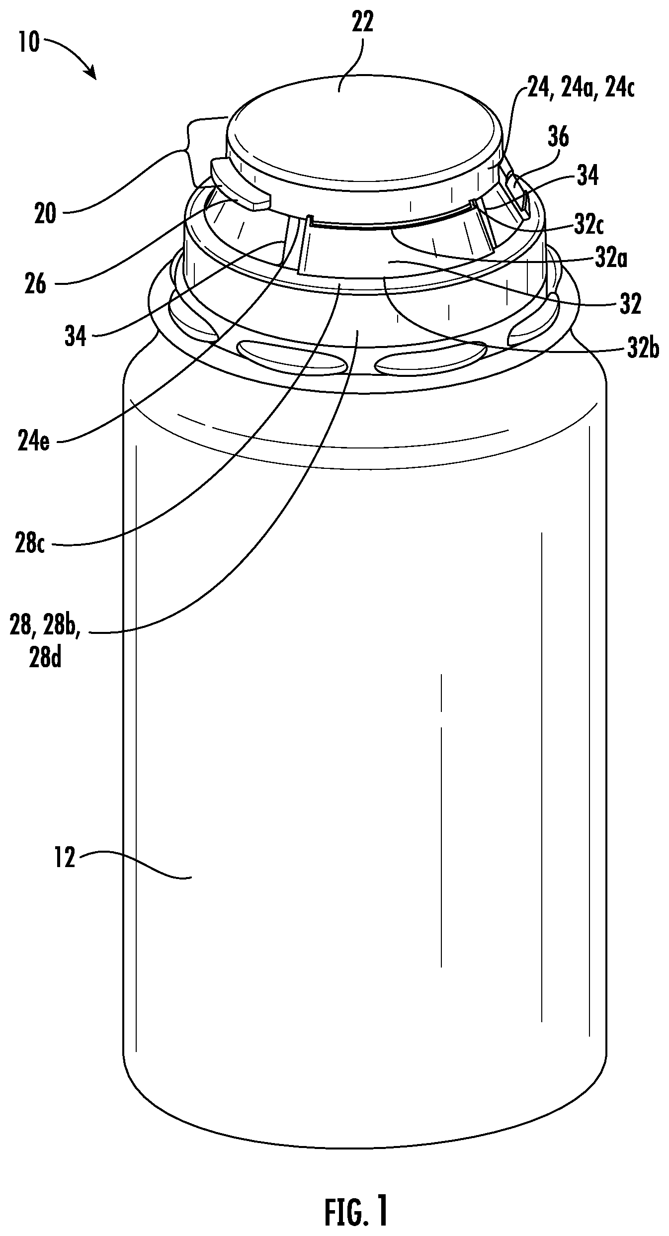 Patent US12103742 Figure 1 – Tethered flip closure