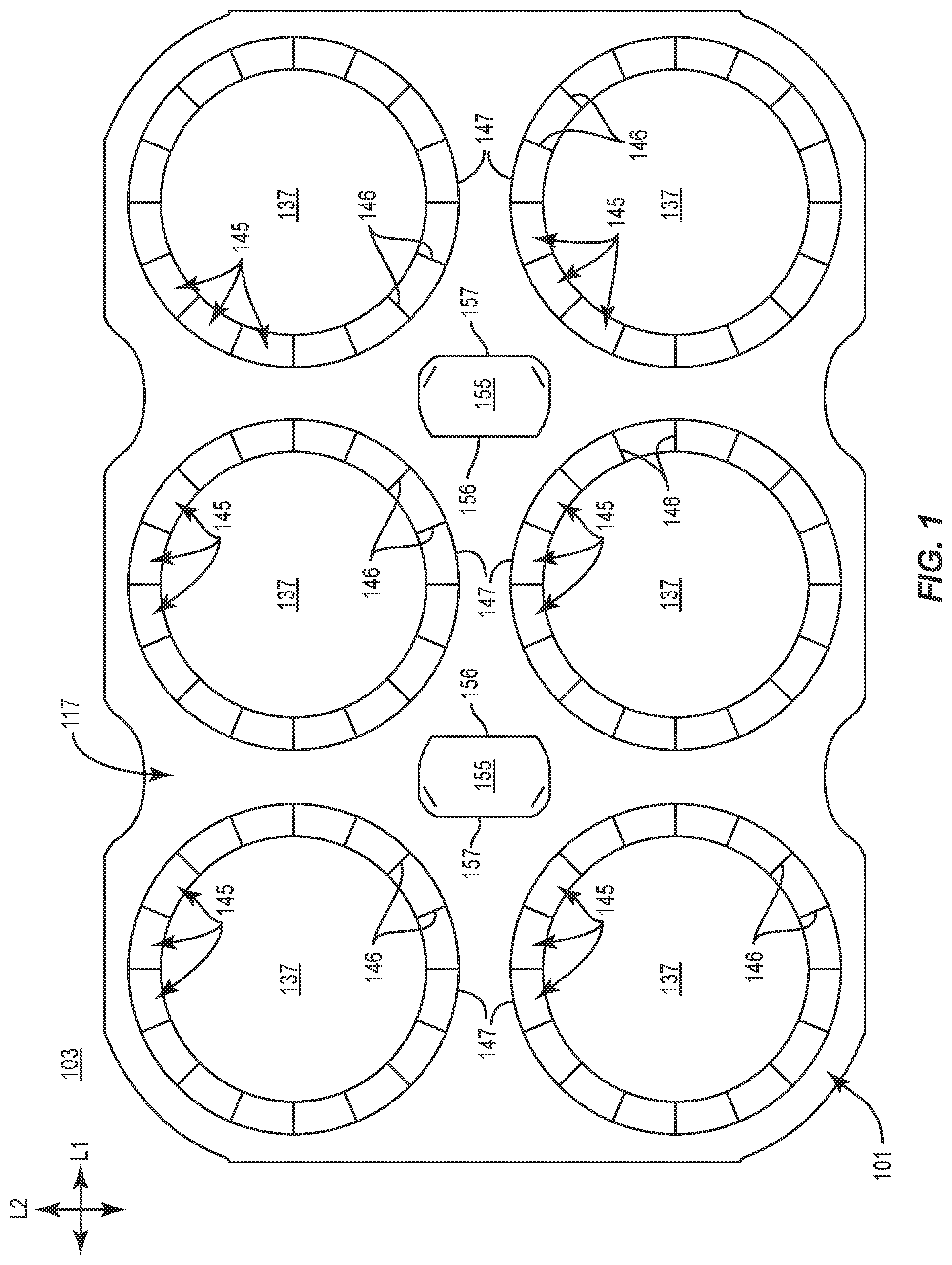 Patent US12103751 Figure 1 – Carrier for containers