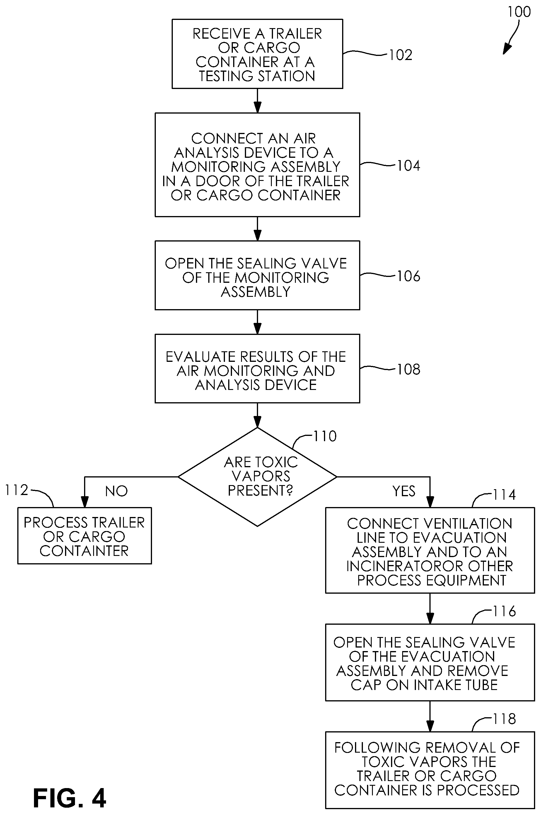Patent US12103765 Figure 3 – Vehicle trailer or shipping container monitoring and evacuation assembly