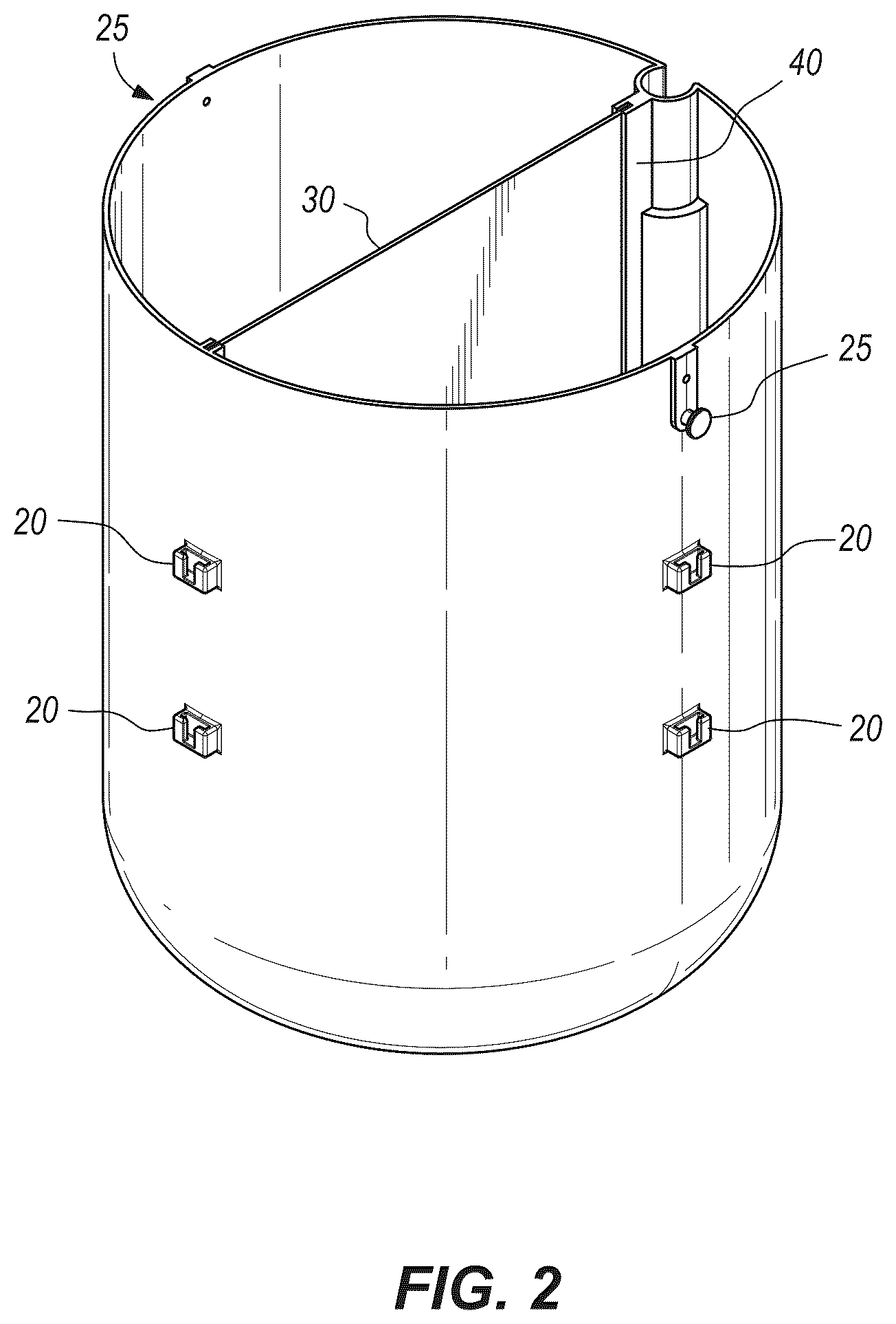 Patent US12103766 Figure 2 – Groundskeeping receptacle with integrated trash picker retainer