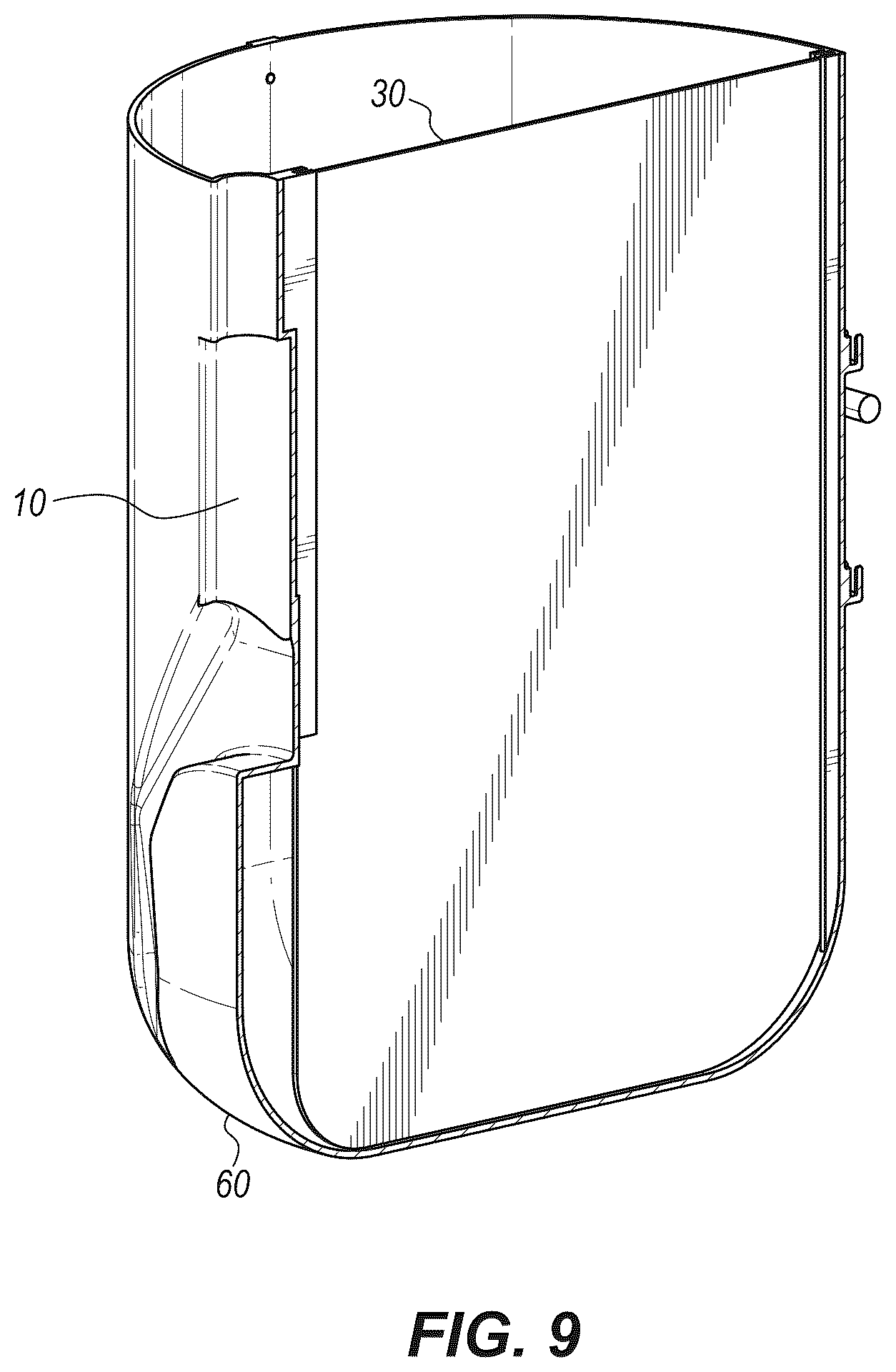 Patent US12103766 Figure 8 – Groundskeeping receptacle with integrated trash picker retainer