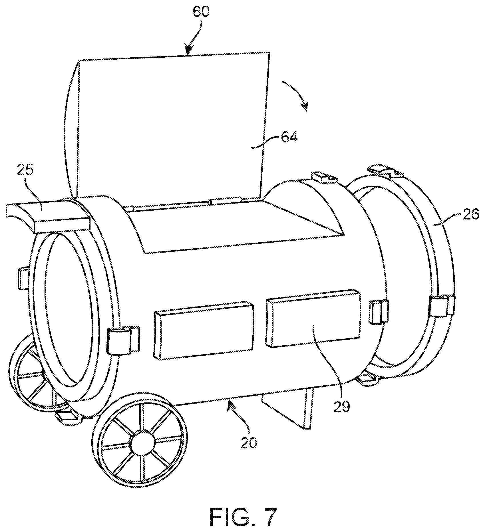 Patent US12103767 Figure 6 – Wheeled garbage receptacle with built in seat