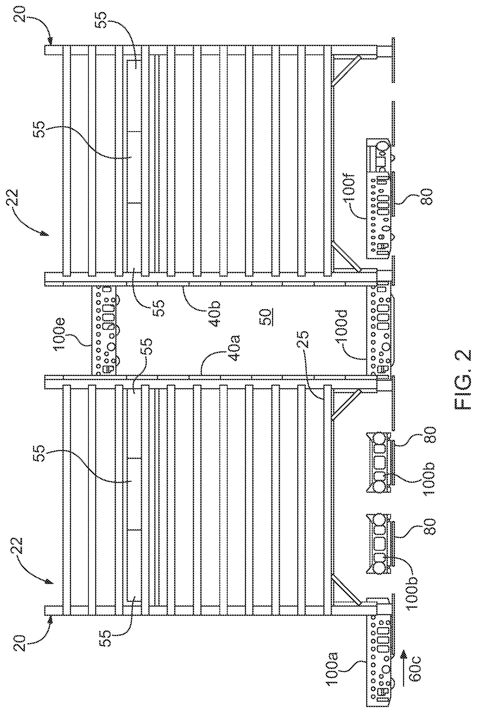 Patent US12103778 Figure 2 – Material handling apparatus having separate workstation and method of use