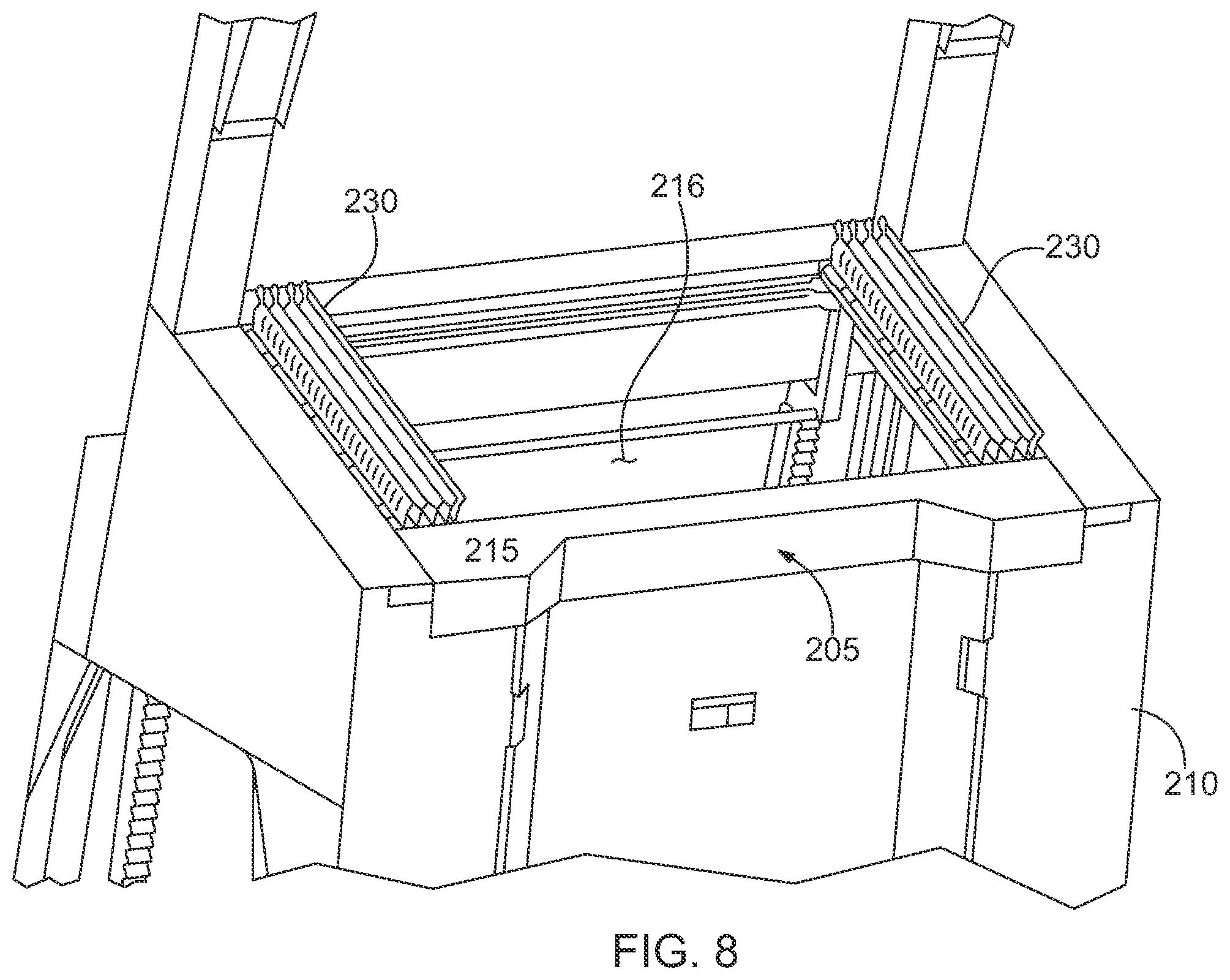 Patent US12103778 Figure 7 – Material handling apparatus having separate workstation and method of use