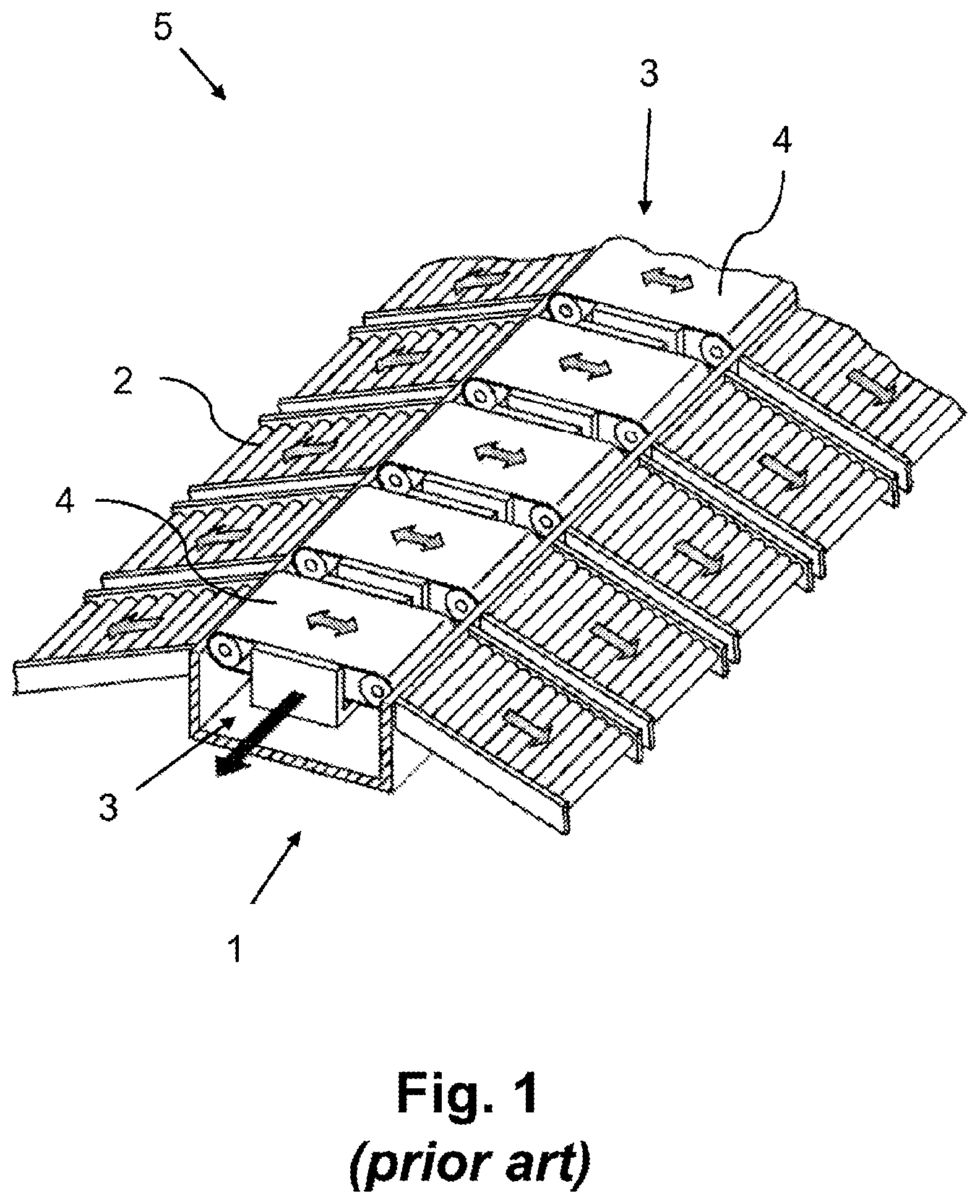 Patent US12103783 — Conveying carriage for a distributing conveyor and connecting arrangement for fastening a conveying carriage to a drive means of a distributing conveyor — Figure 1