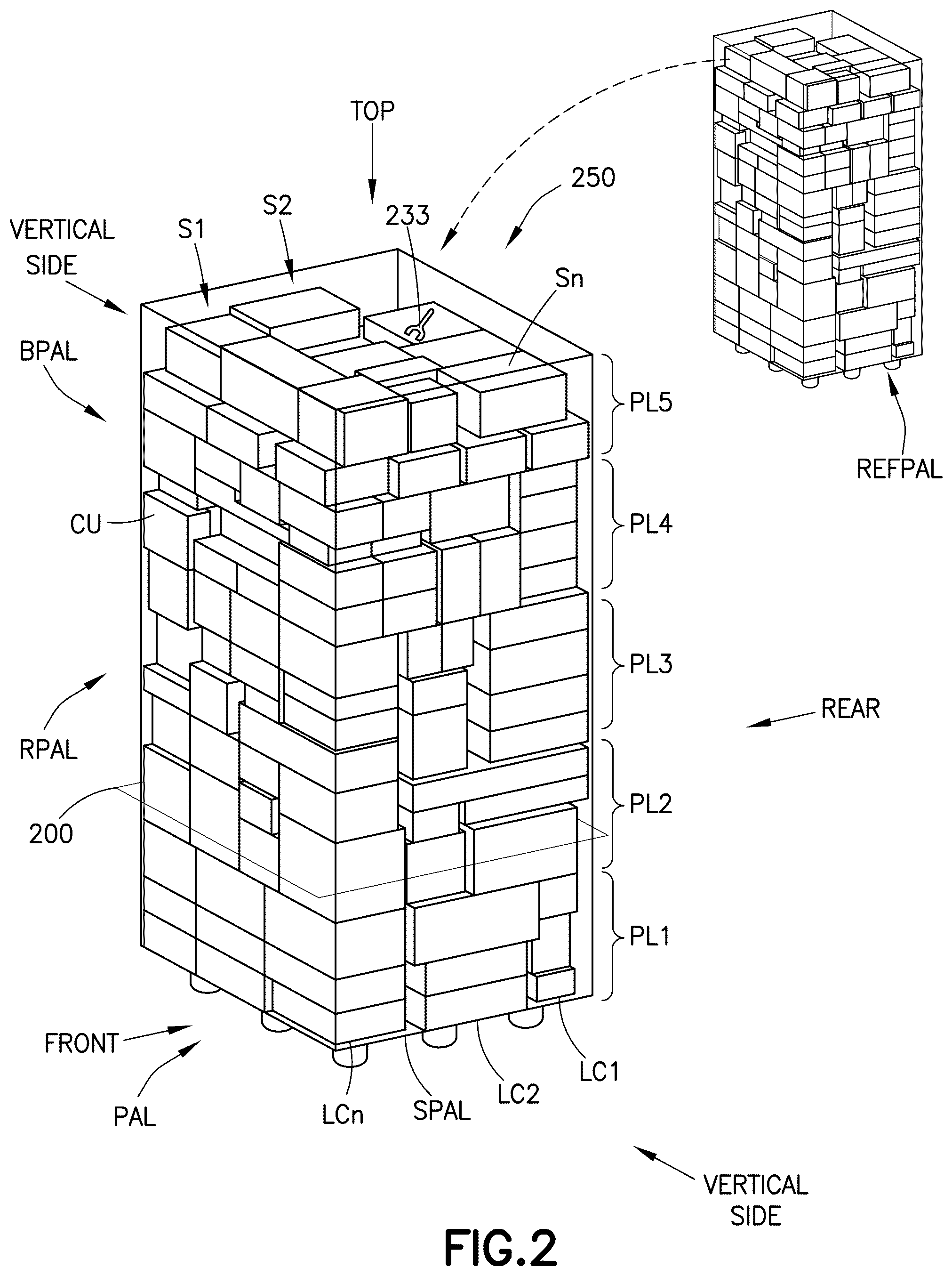 Patent US12103792 Figure 2 – Apparatus and method for building a pallet load
