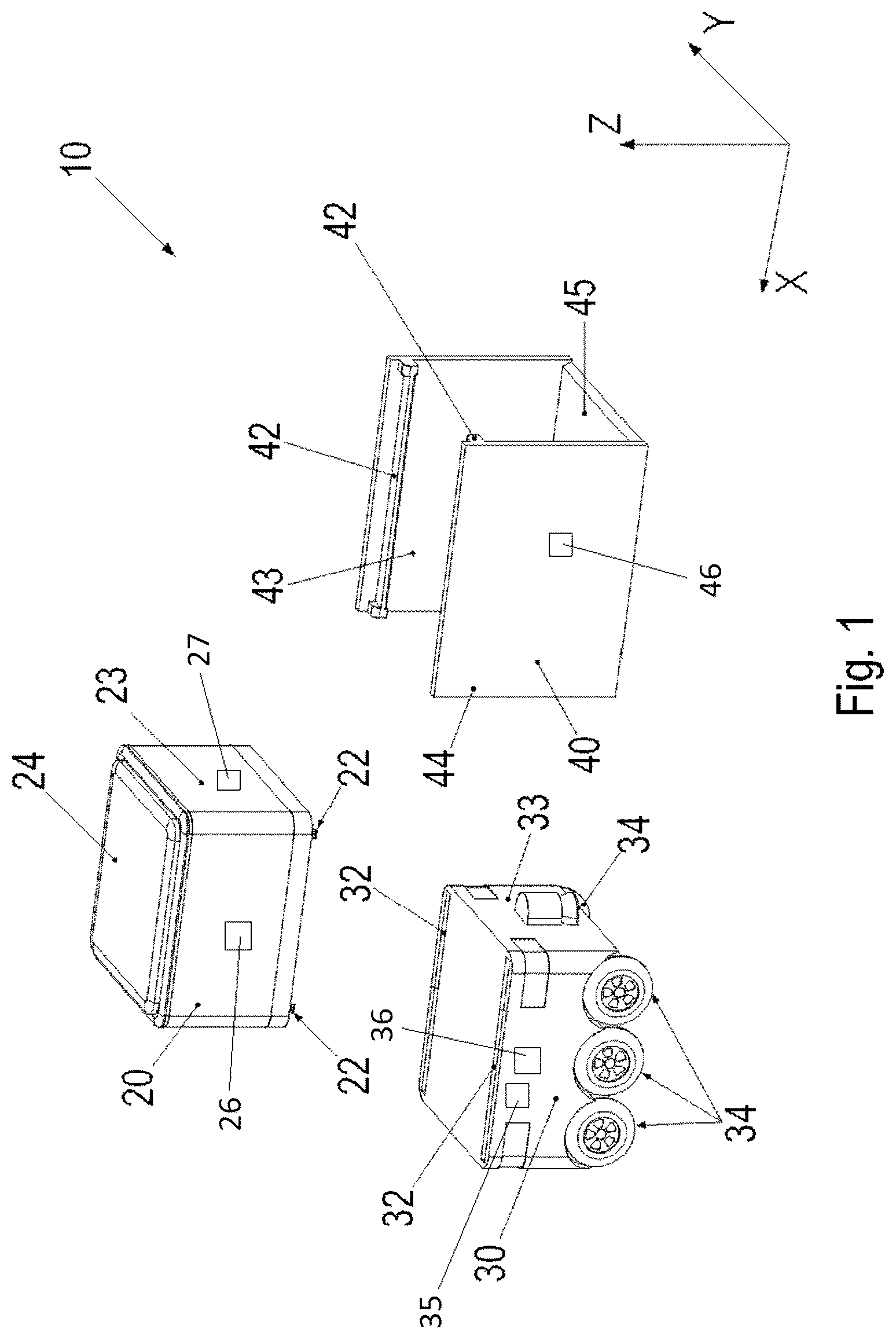 Patent US12103795 Figure 1 – System and method for transporting goods