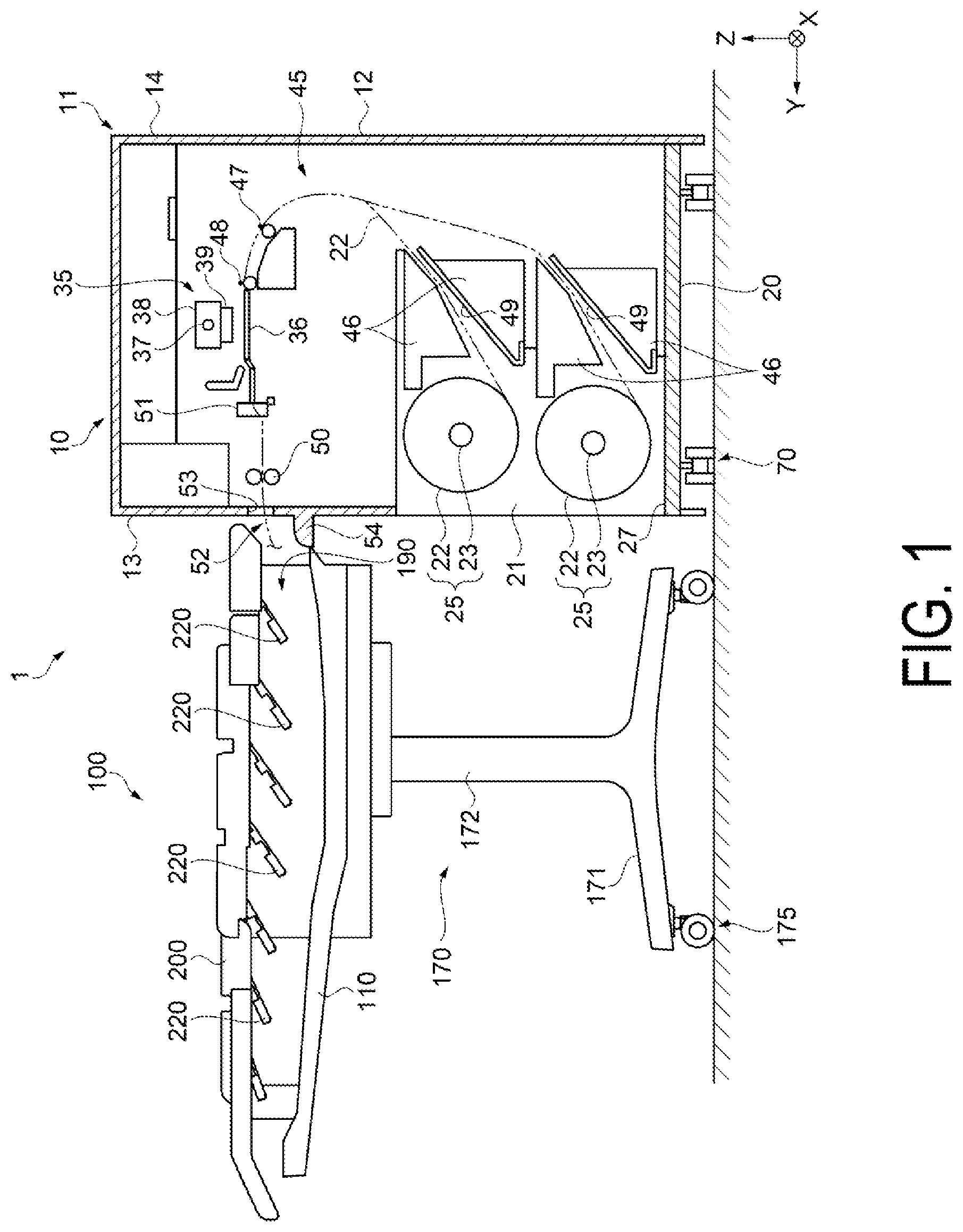 Patent US12103805 Figure 1 – Medium placement device and recording system
