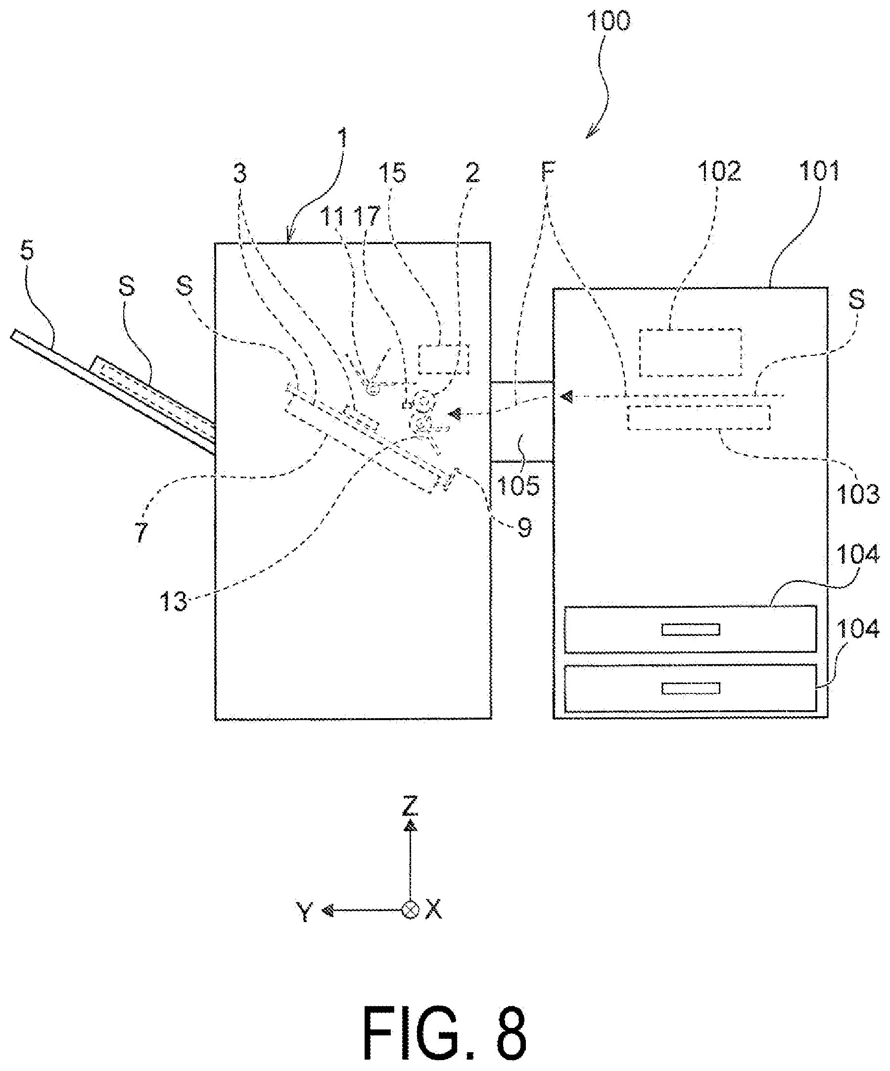 Patent US12103806 Figure 8 – Post-processing device, printing system, and controlling method of post-processing device