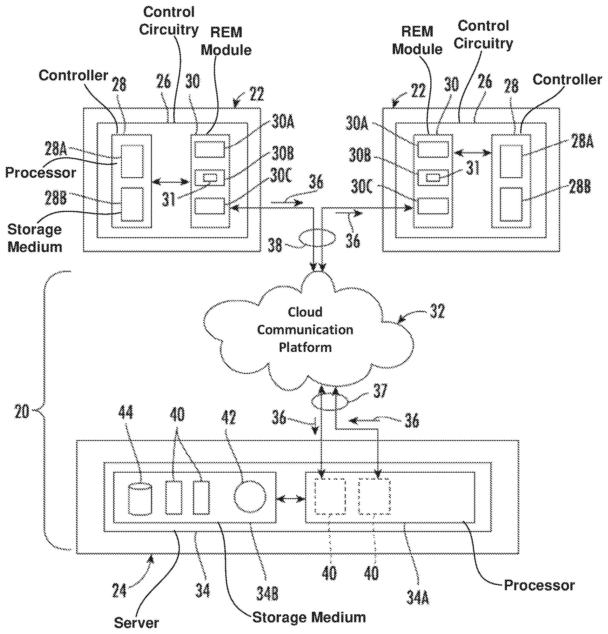 Patent US12103816 Figure 1 – Elevator data communication systems configured to communicate with remote elevator datacenters