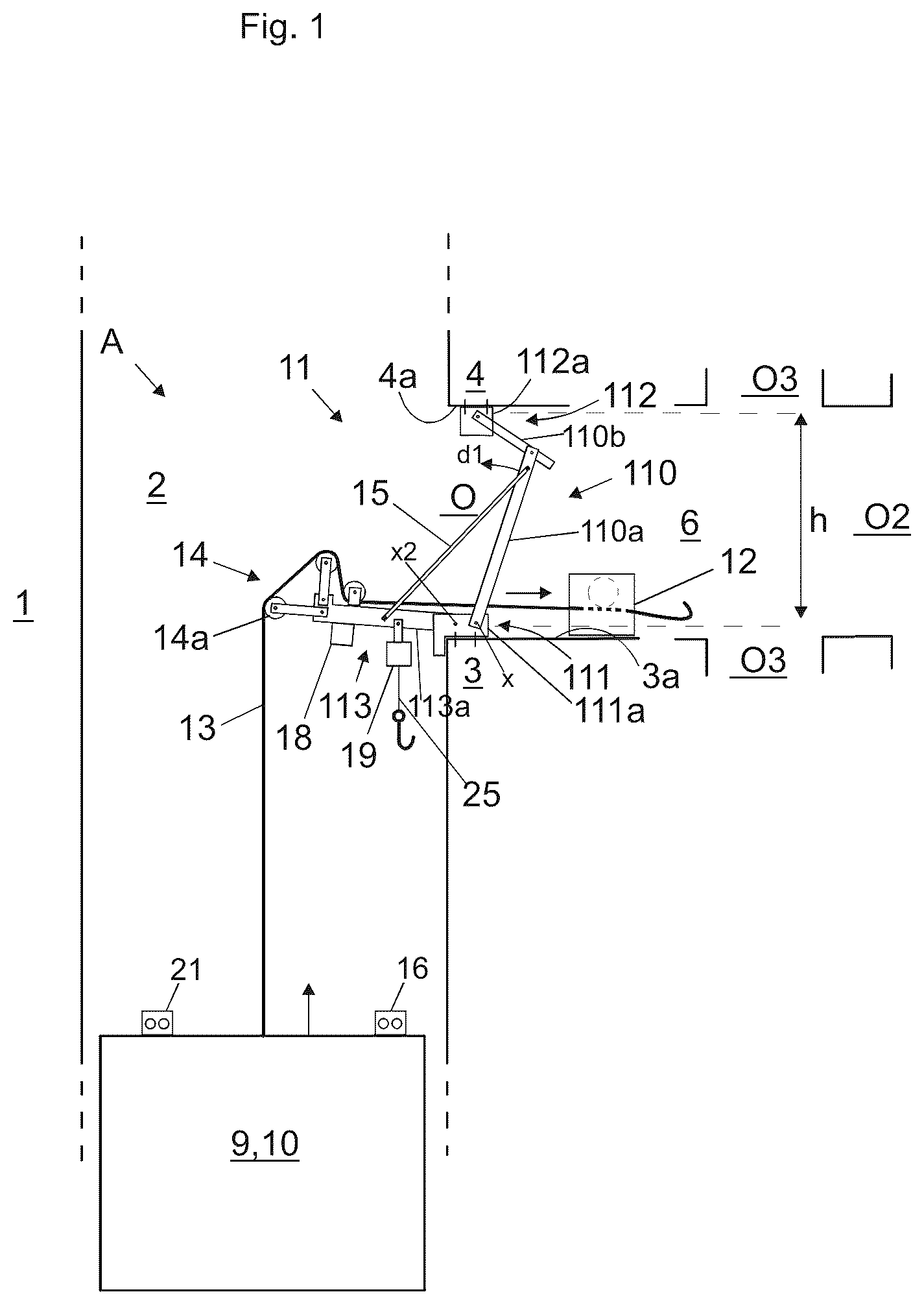 Patent US12103819 Figure 1 – Construction arrangement of an elevator and method
