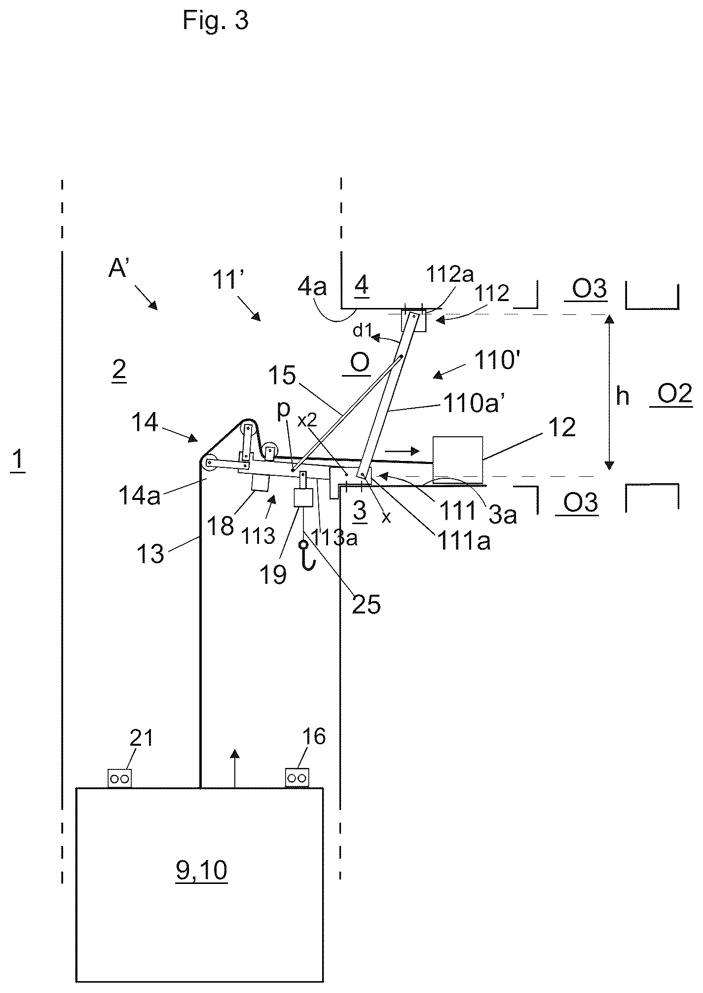 Patent US12103819 Figure 3 – Construction arrangement of an elevator and method