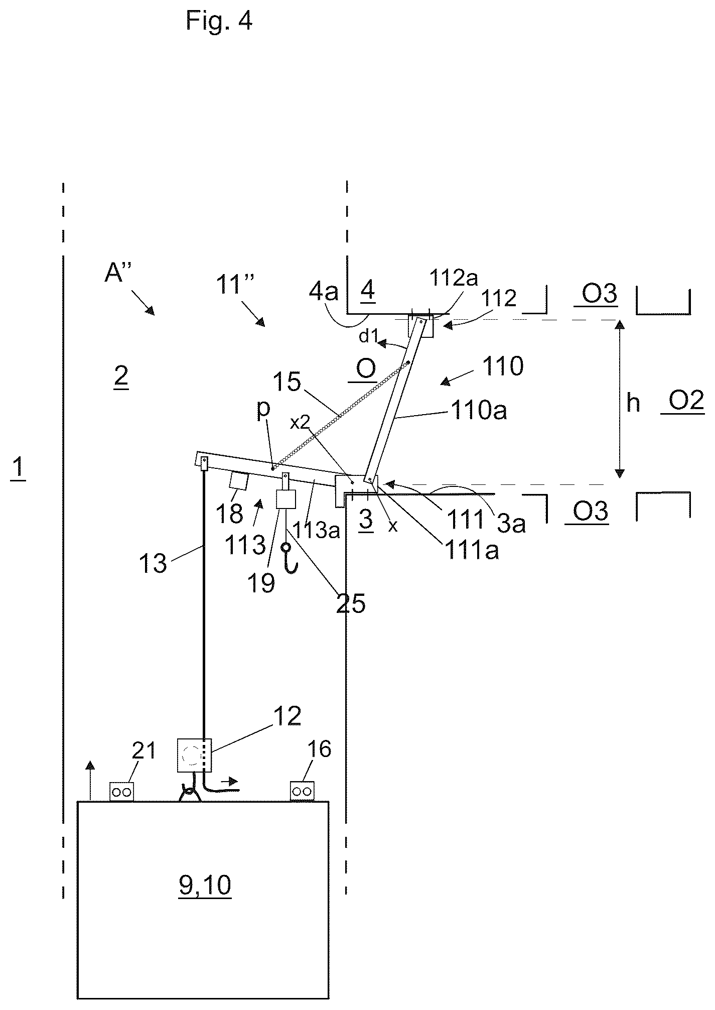Patent US12103819 Figure 4 – Construction arrangement of an elevator and method