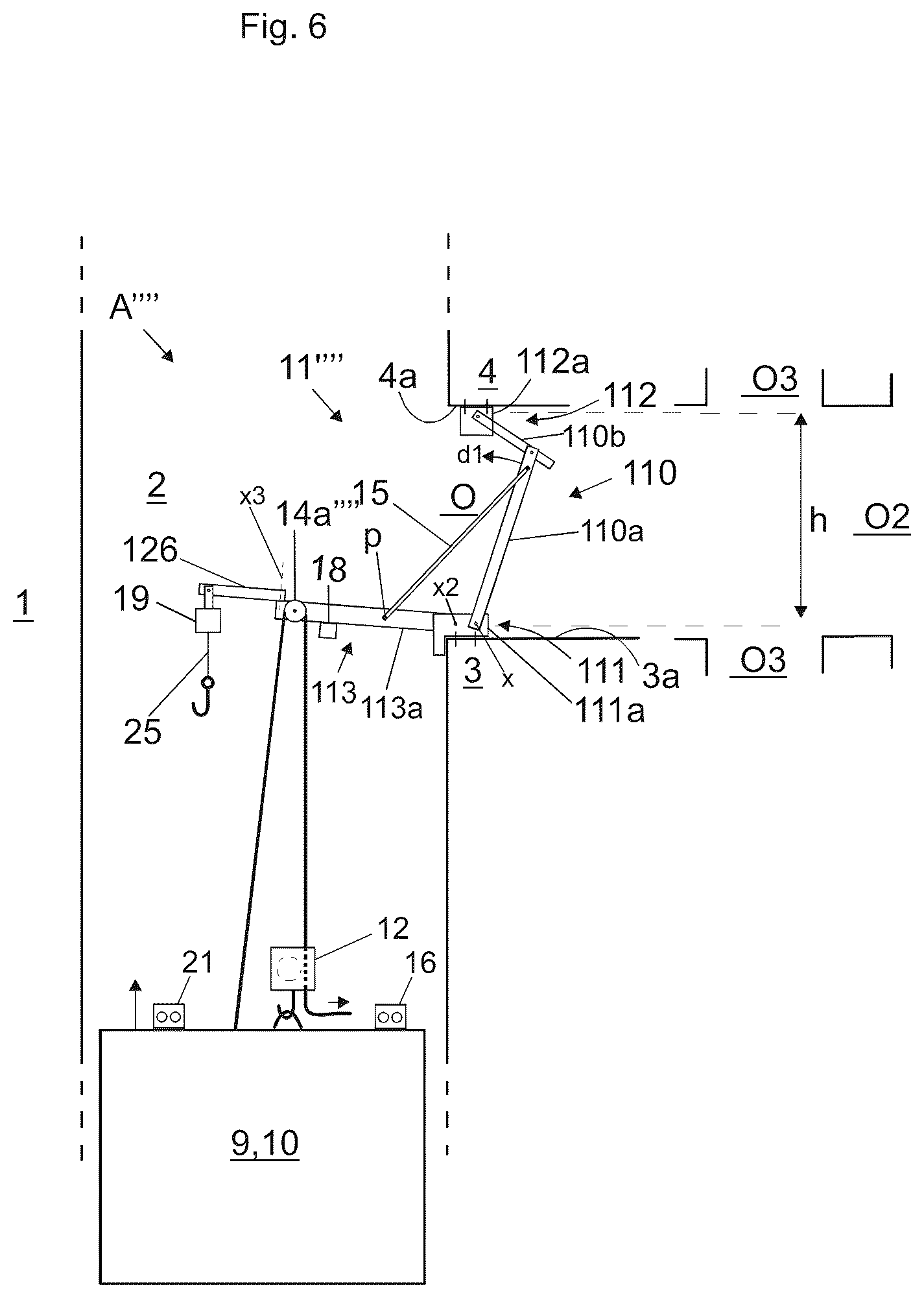 Patent US12103819 Figure 6 – Construction arrangement of an elevator and method