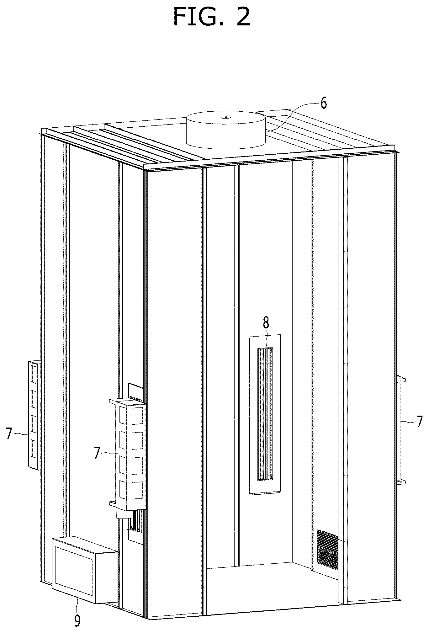 Patent US12103821 Figure 2 – Elevator having function of removing dust adhered to object aboard