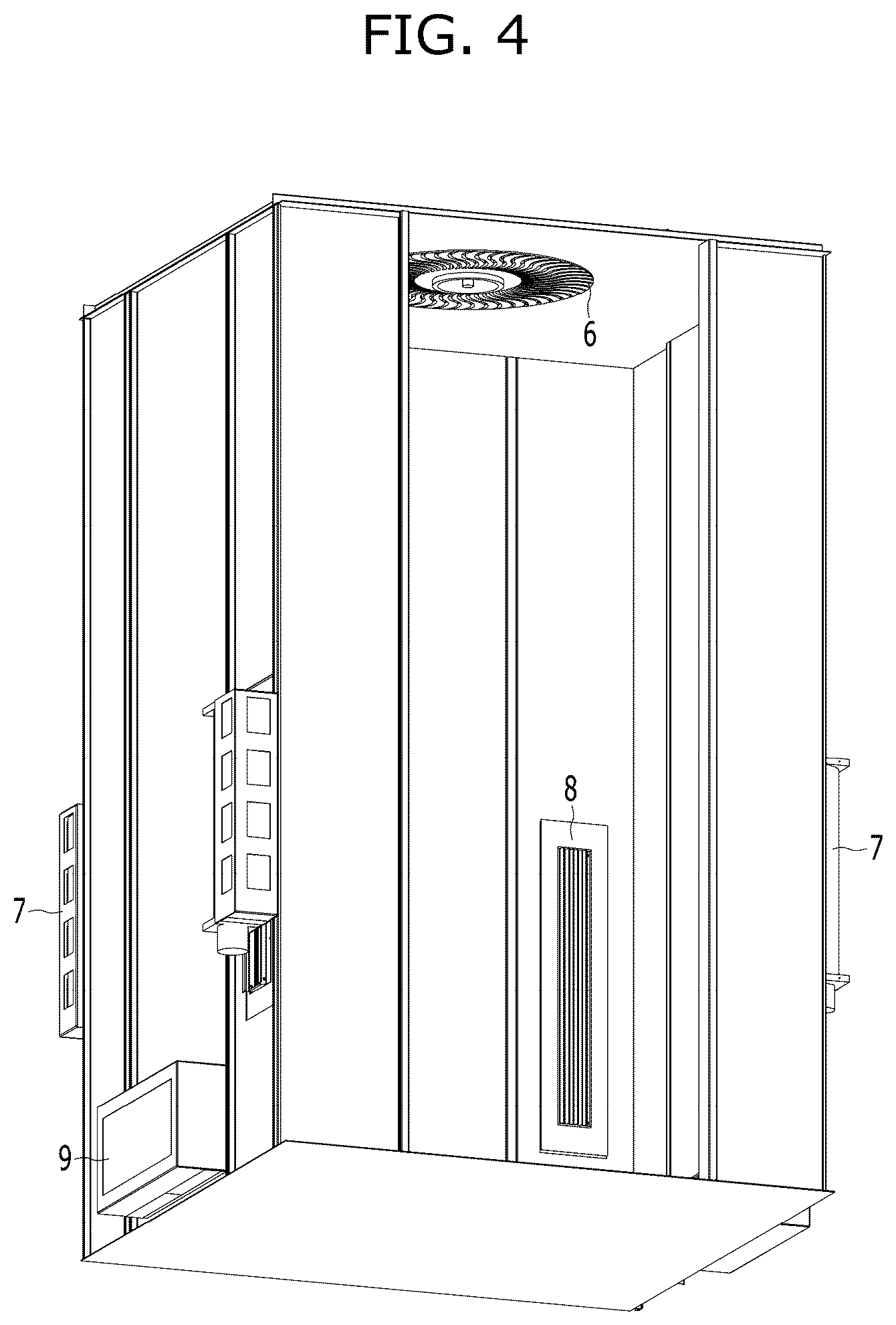 Patent US12103821 Figure 4 – Elevator having function of removing dust adhered to object aboard