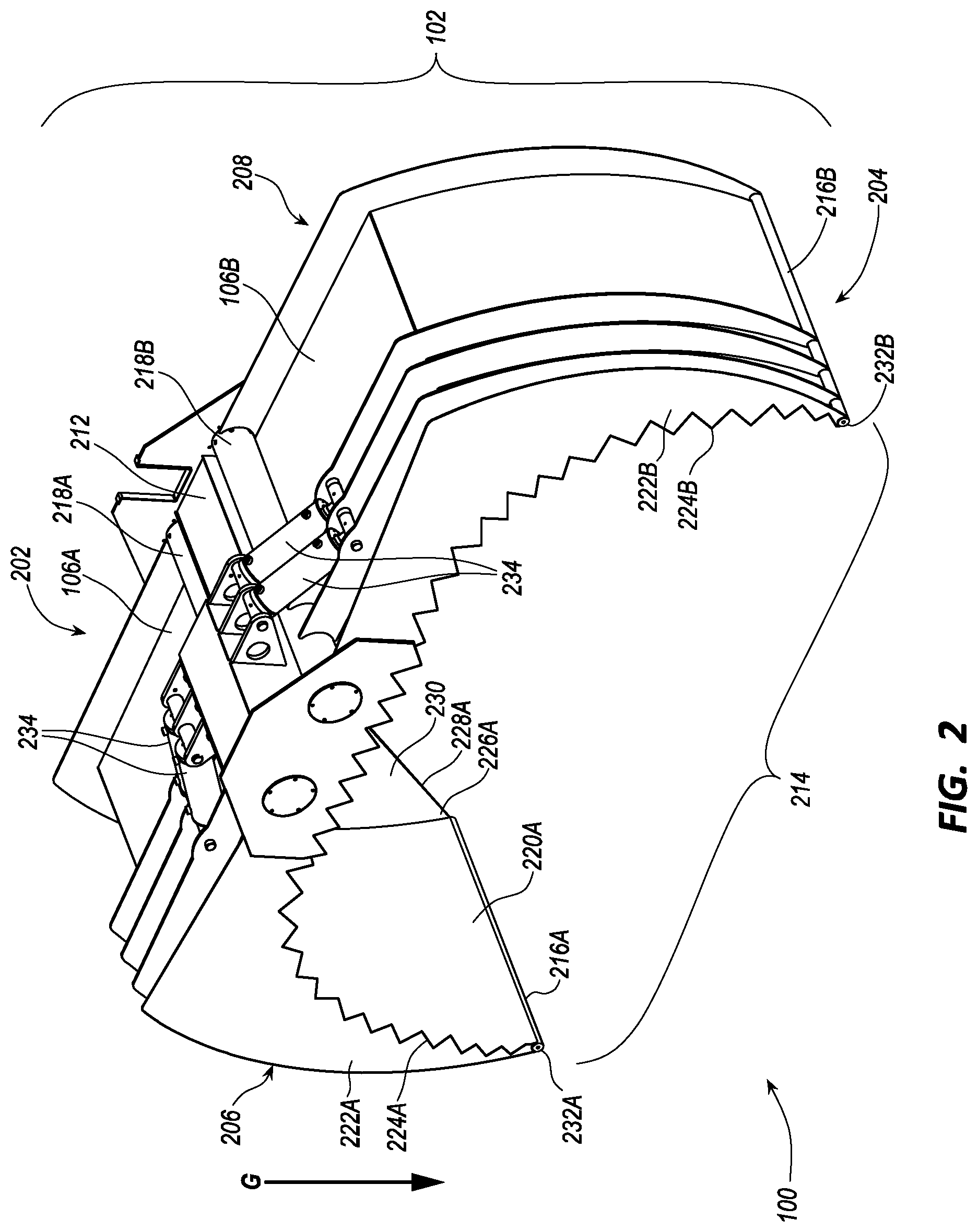 Patent US12103827 Figure 2 – Perforating clamshell bucket system