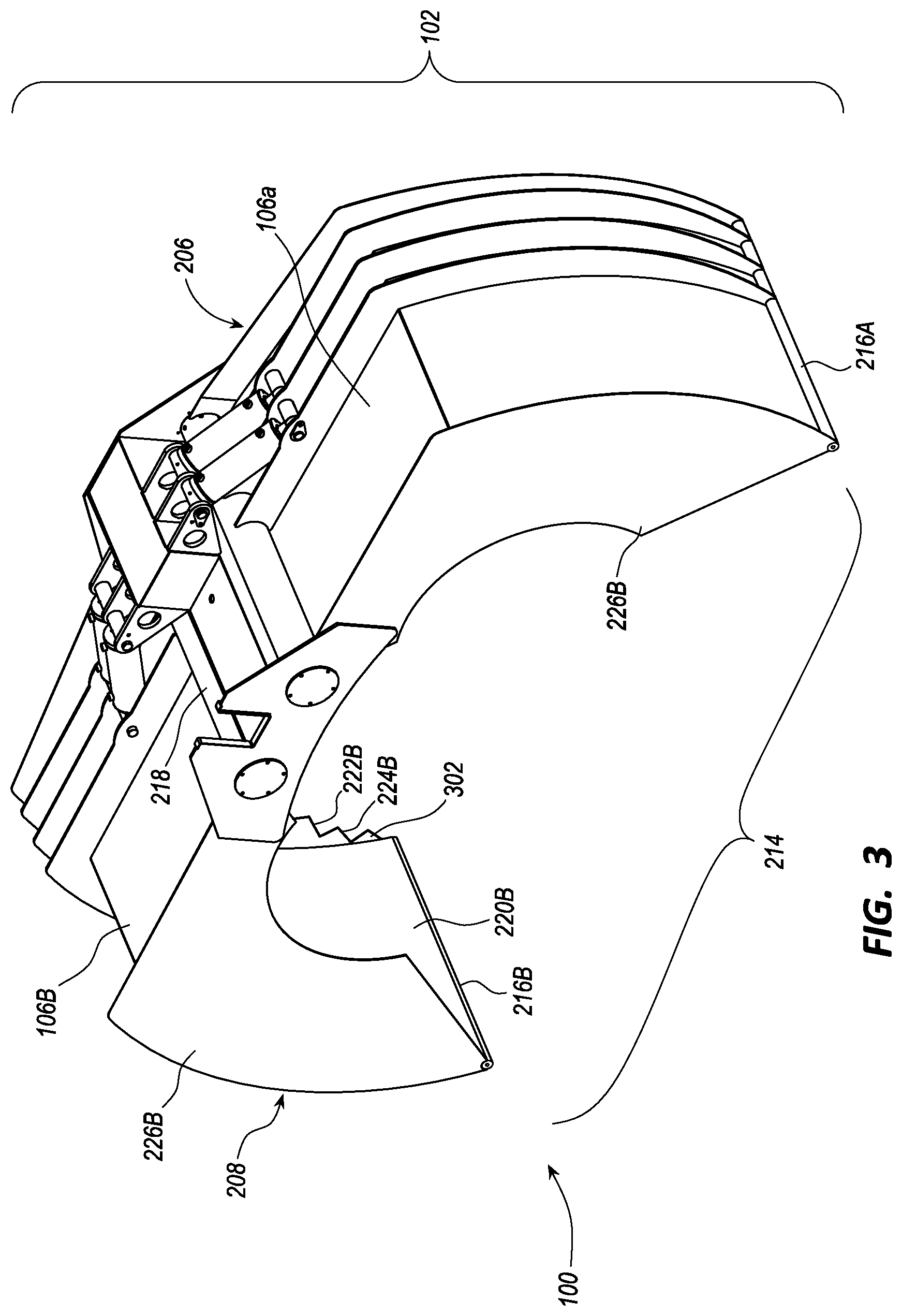 Patent US12103827 Figure 3 – Perforating clamshell bucket system