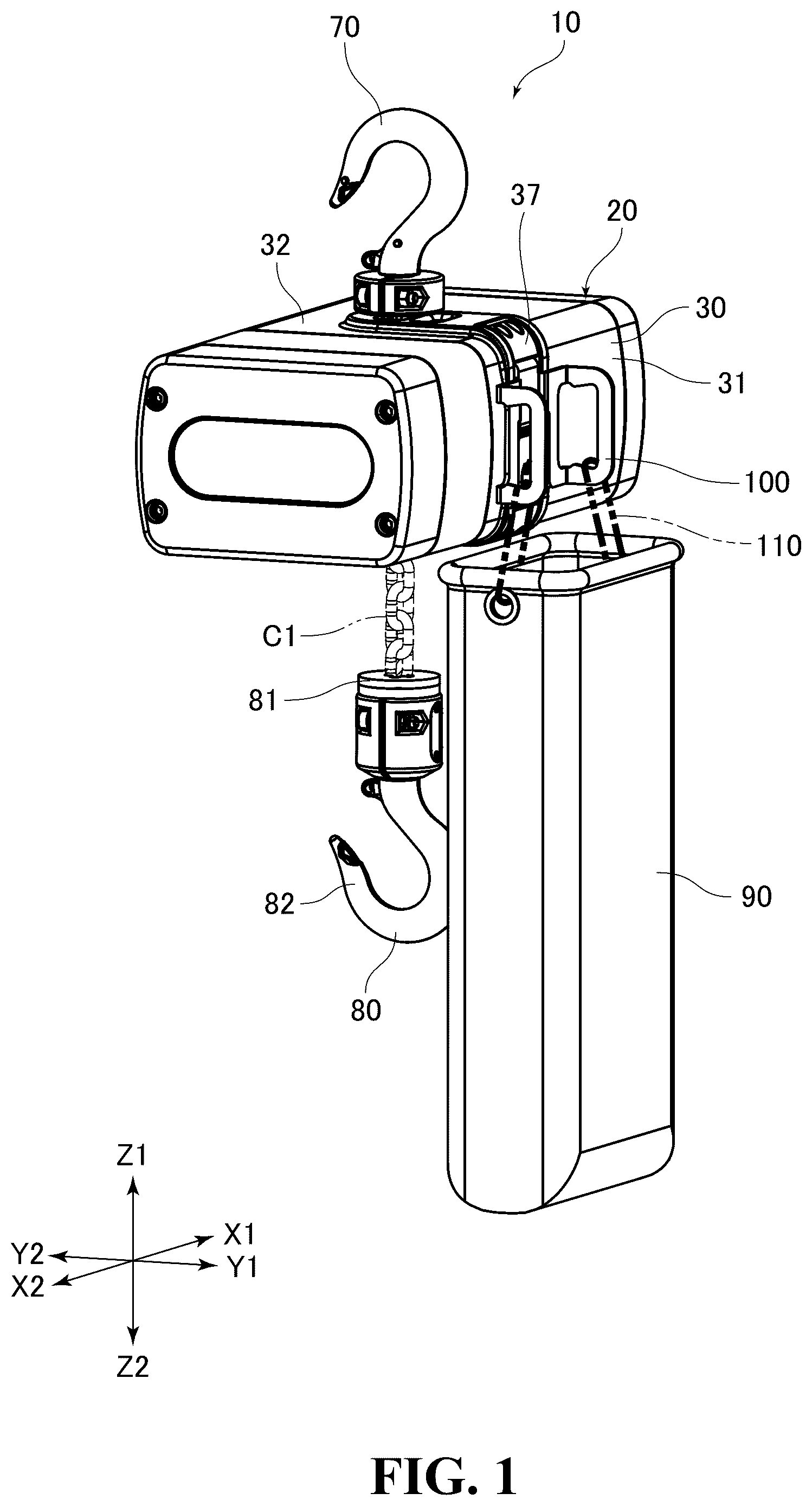Patent US12103829 Figure 1 – Electric chain block