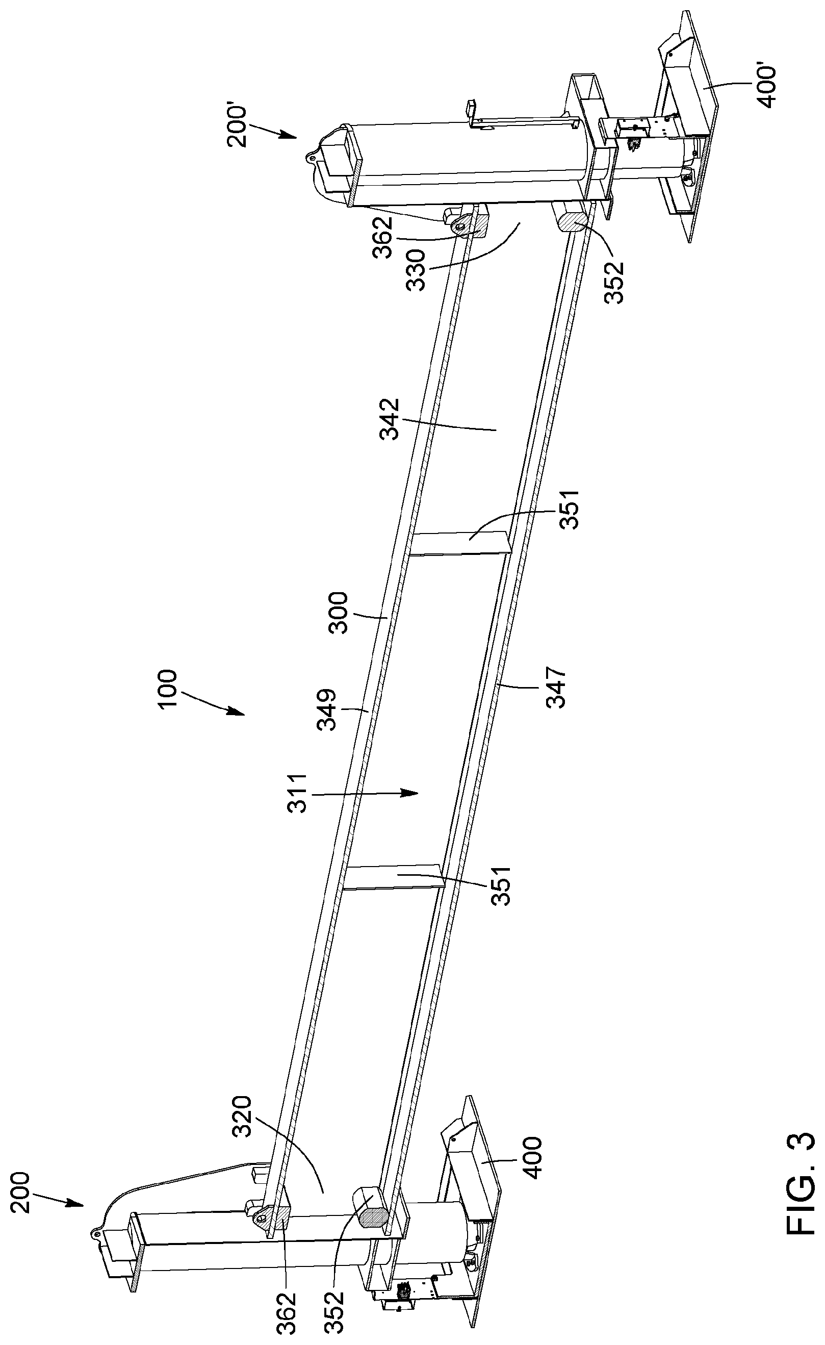 Patent US12103831 Figure 4 – Heavy machinery lifting apparatus, heavy machinery lifting assembly and method for assembling a lift for heavy machinery