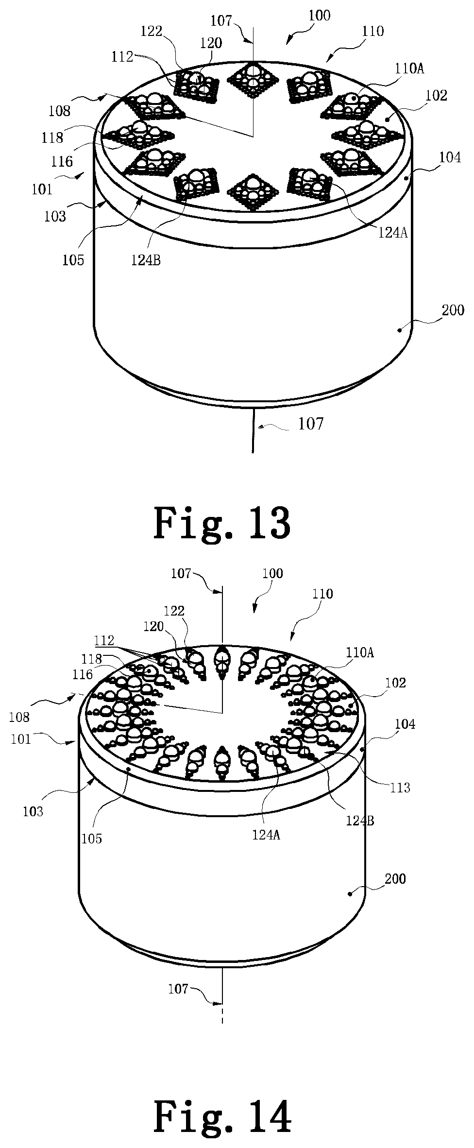 Patent US12103853 Figure 7 – Polycrystalline diamond compact table with polycrystalline diamond extensions therefrom
