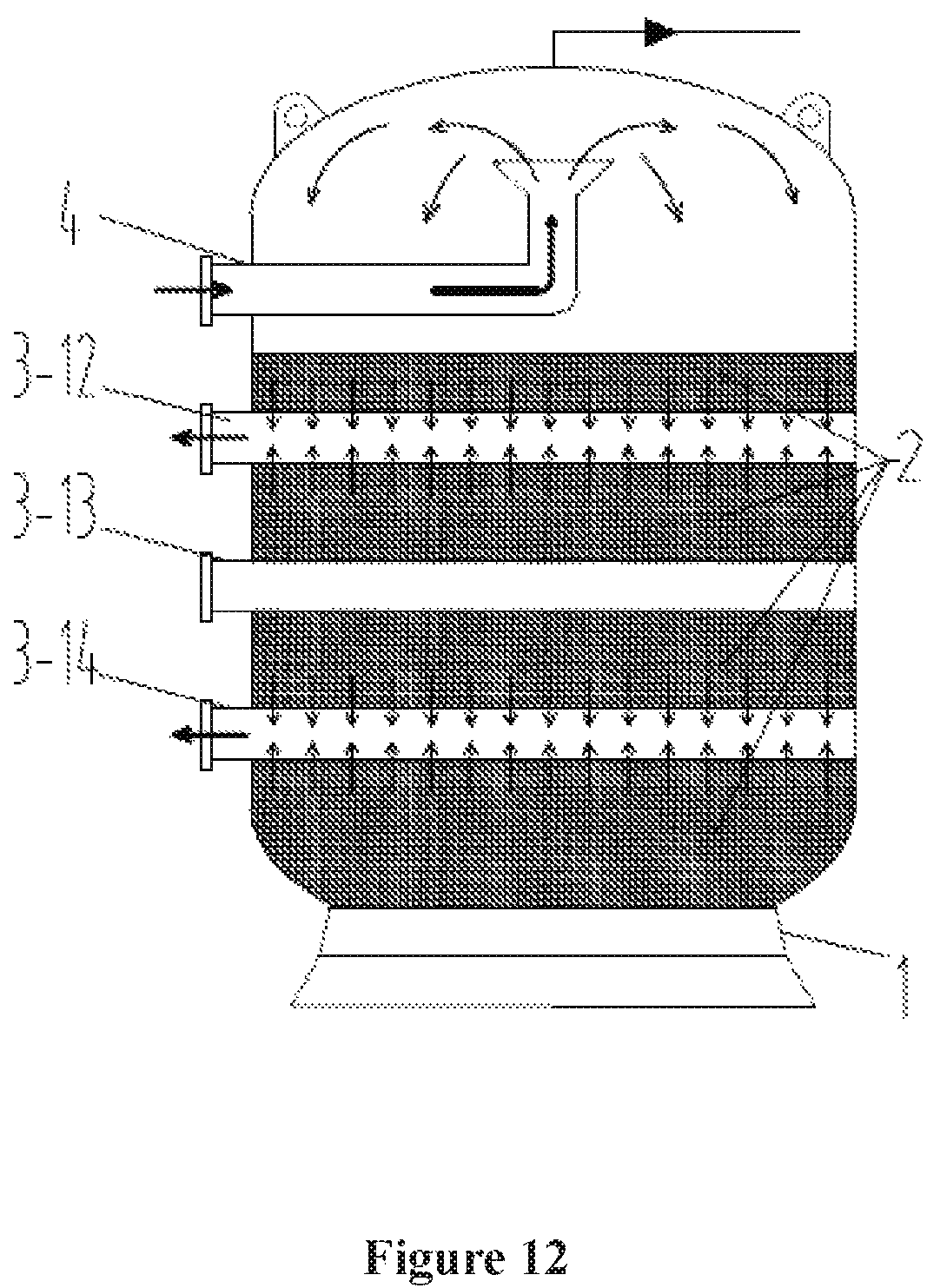 Patent US12103863 Figure 12 – Particulate filtering device with a multi-layer water distribution and collection structure and method for using the same
