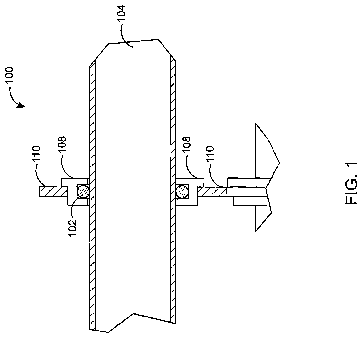 Patent US12103867 Figure 1 – Attachment assembly for quartz sleeve support in a UV cylinder assembly