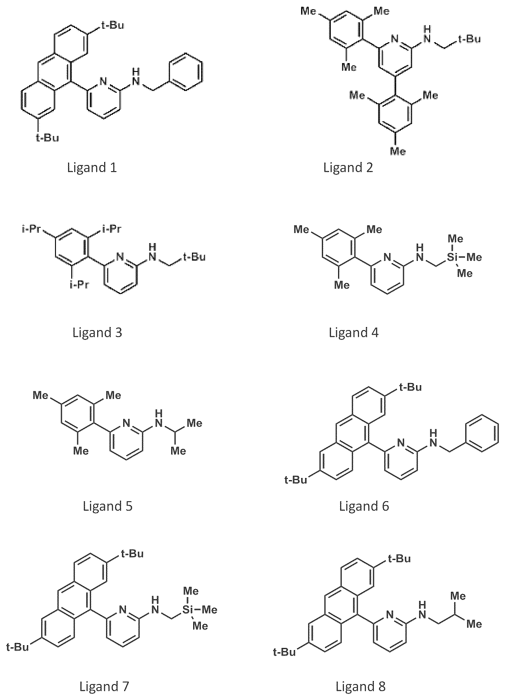 Patent US12104002 Figure 1 – Monobidentate aminopyridine group IV transition metal olefin copolymerization catalysts with ultra-high molecular weight capability and ultra-low comonomer incorporation