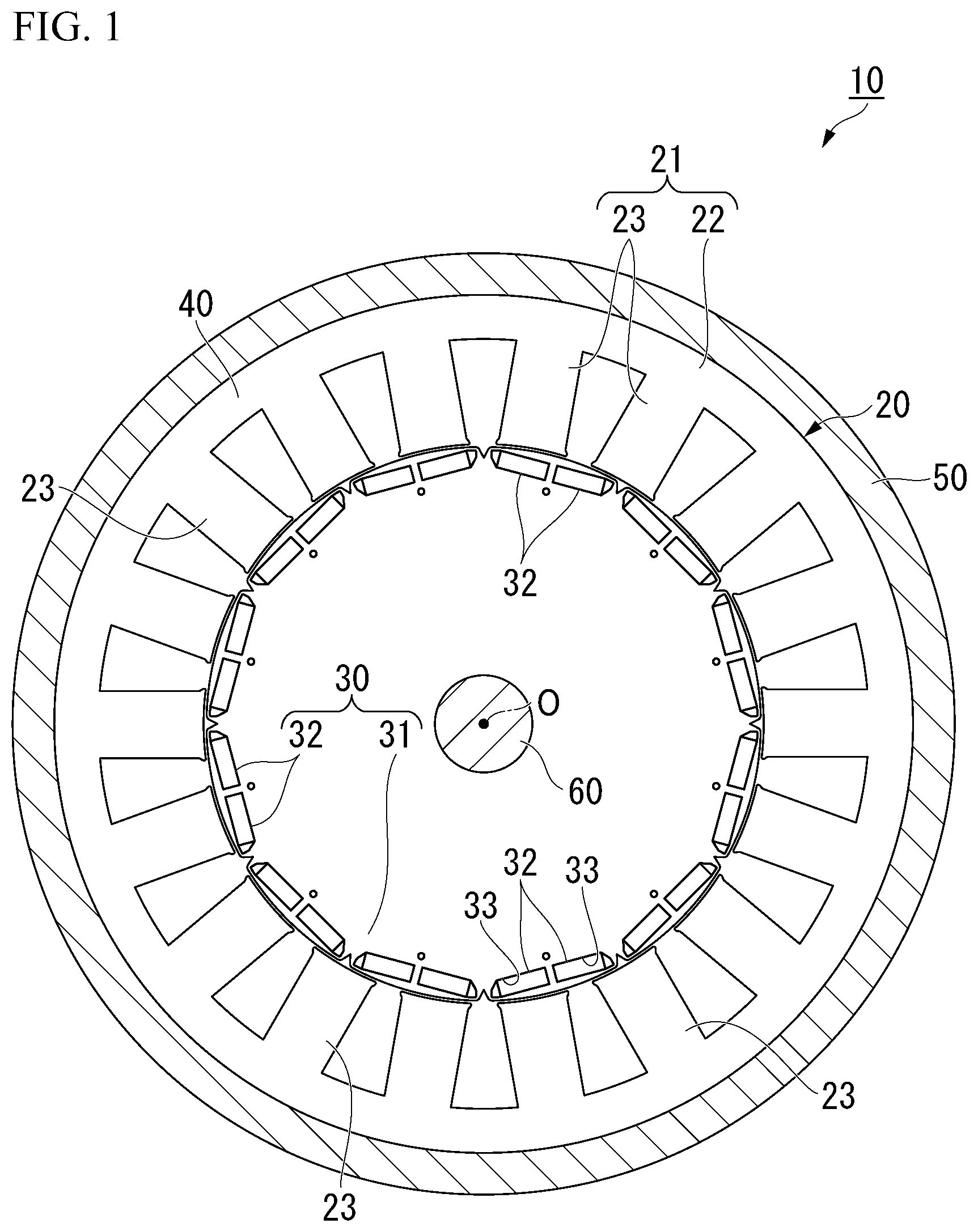 Patent US12104096 Figure 1 – Laminated core, laminated core manufacturing method, and electric motor