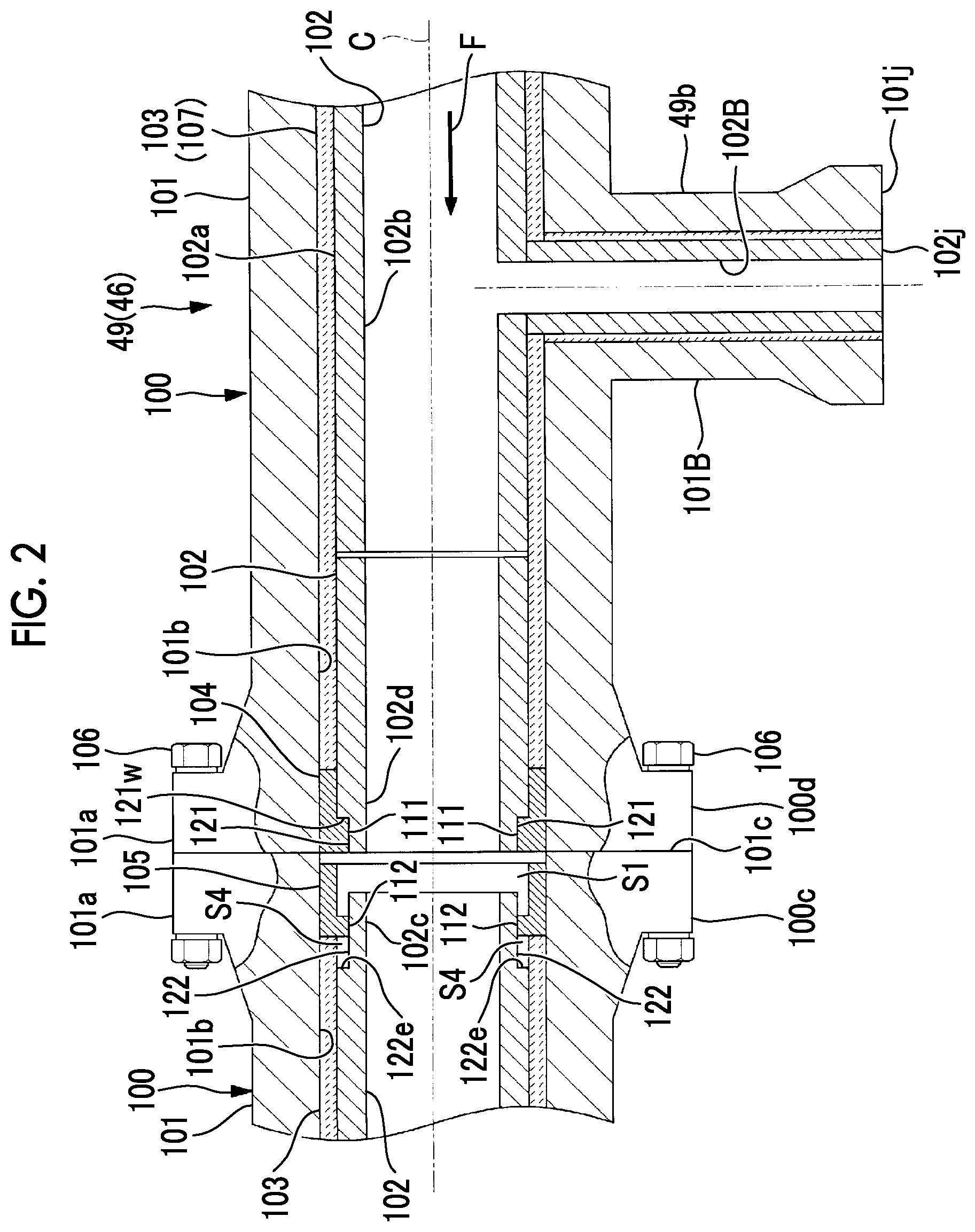 Patent US12104129 Figure 2 – Pipe structure, gasification combined cycle power generation device, and pipe structure assembly method