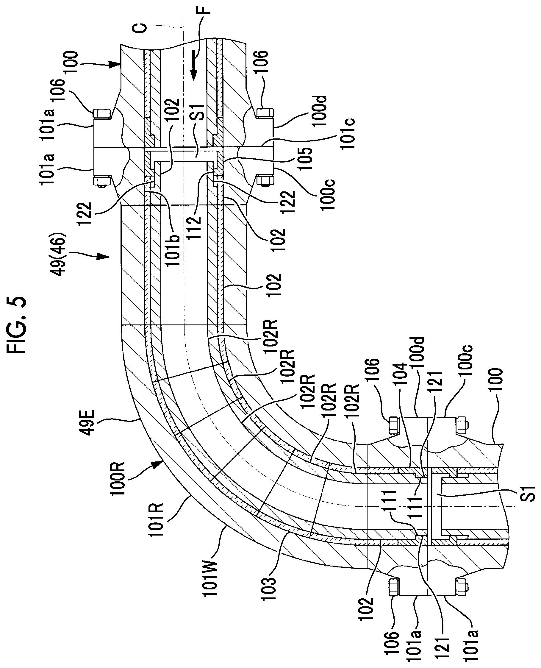 Patent US12104129 Figure 5 – Pipe structure, gasification combined cycle power generation device, and pipe structure assembly method