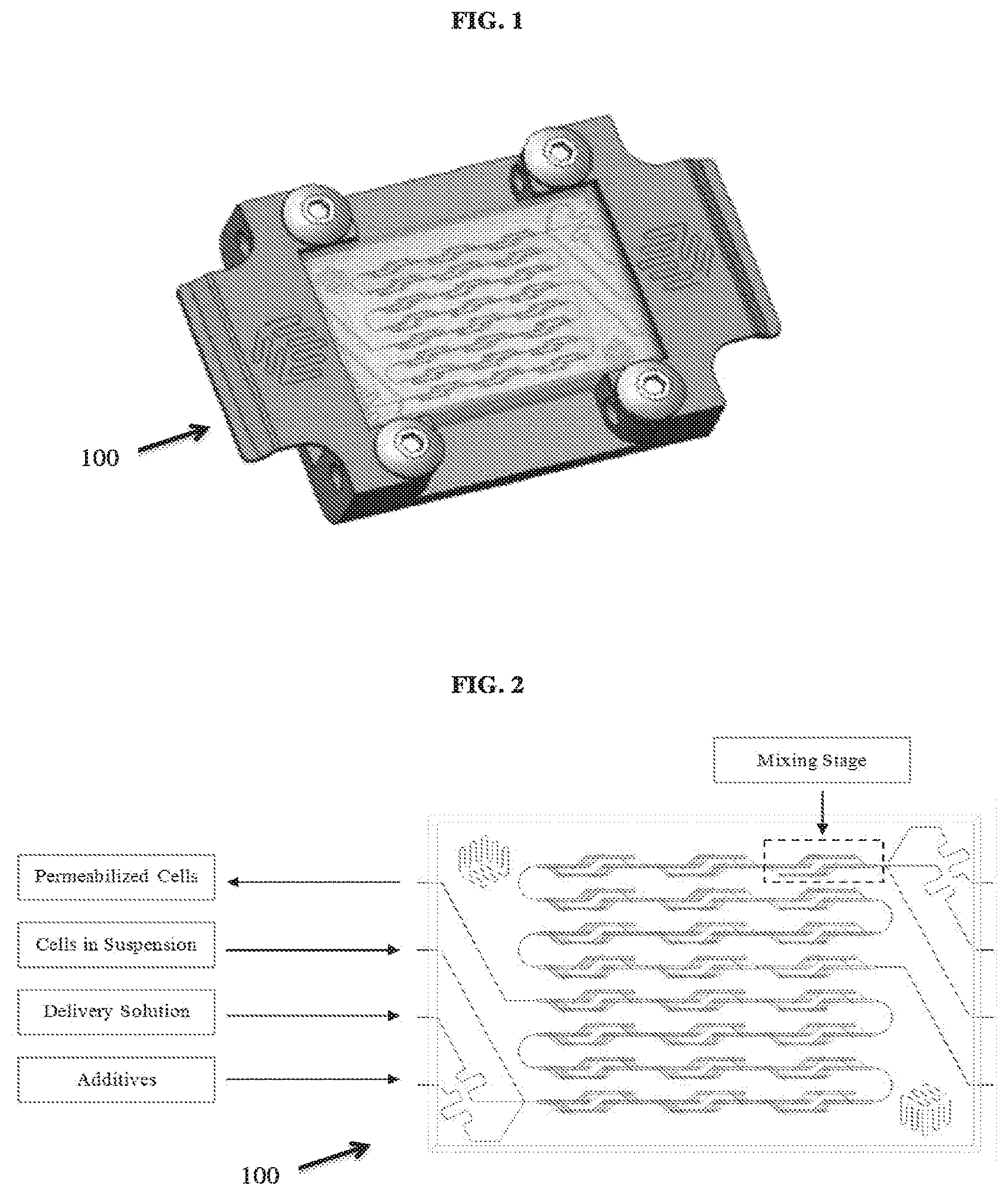 Patent US12104166 Figure 1 – Payload delivery across cell membranes using continuous flow fluidic system