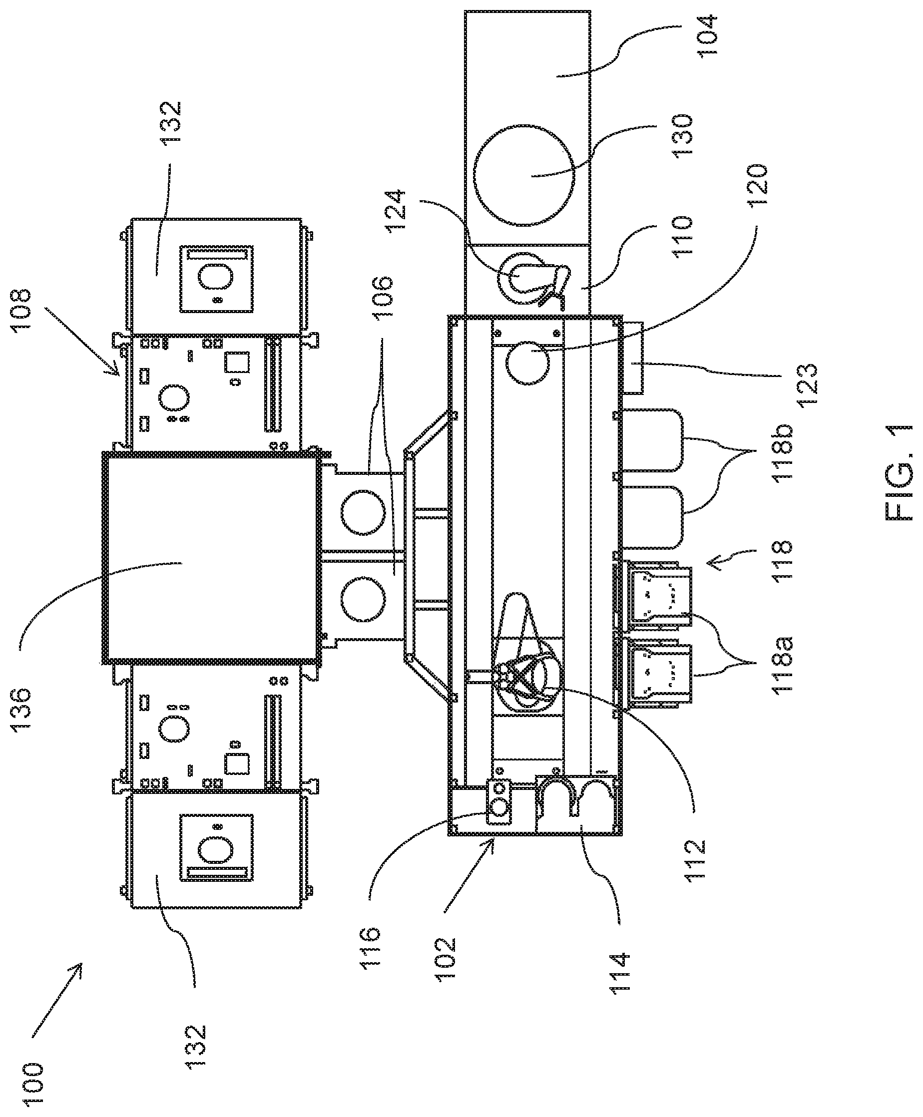 Patent US12104242 Figure 1 – Deposition system with integrated carrier cleaning modules