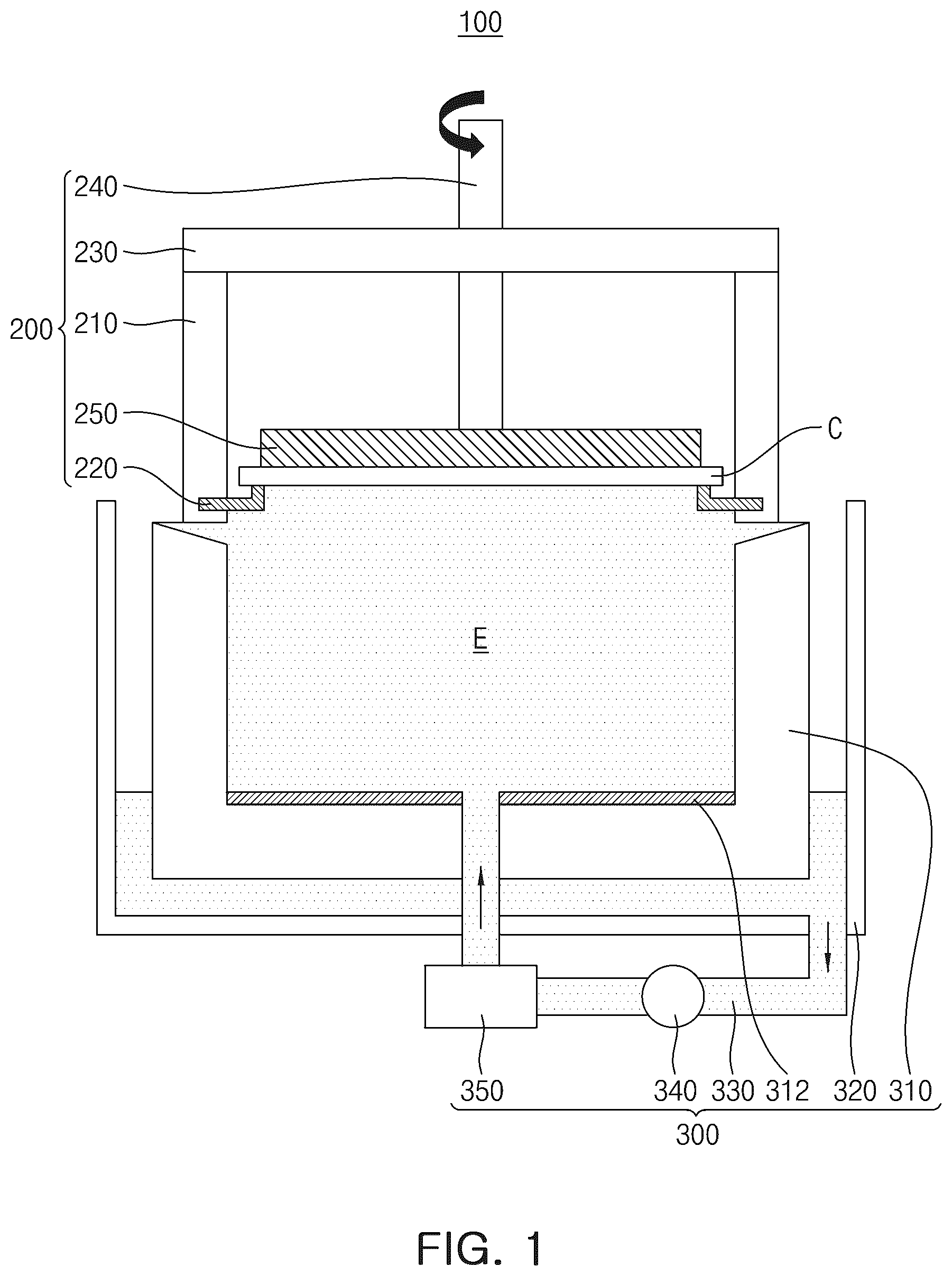 Patent US12104266 Figure 1 – Plating apparatus having conductive liquid and plating method