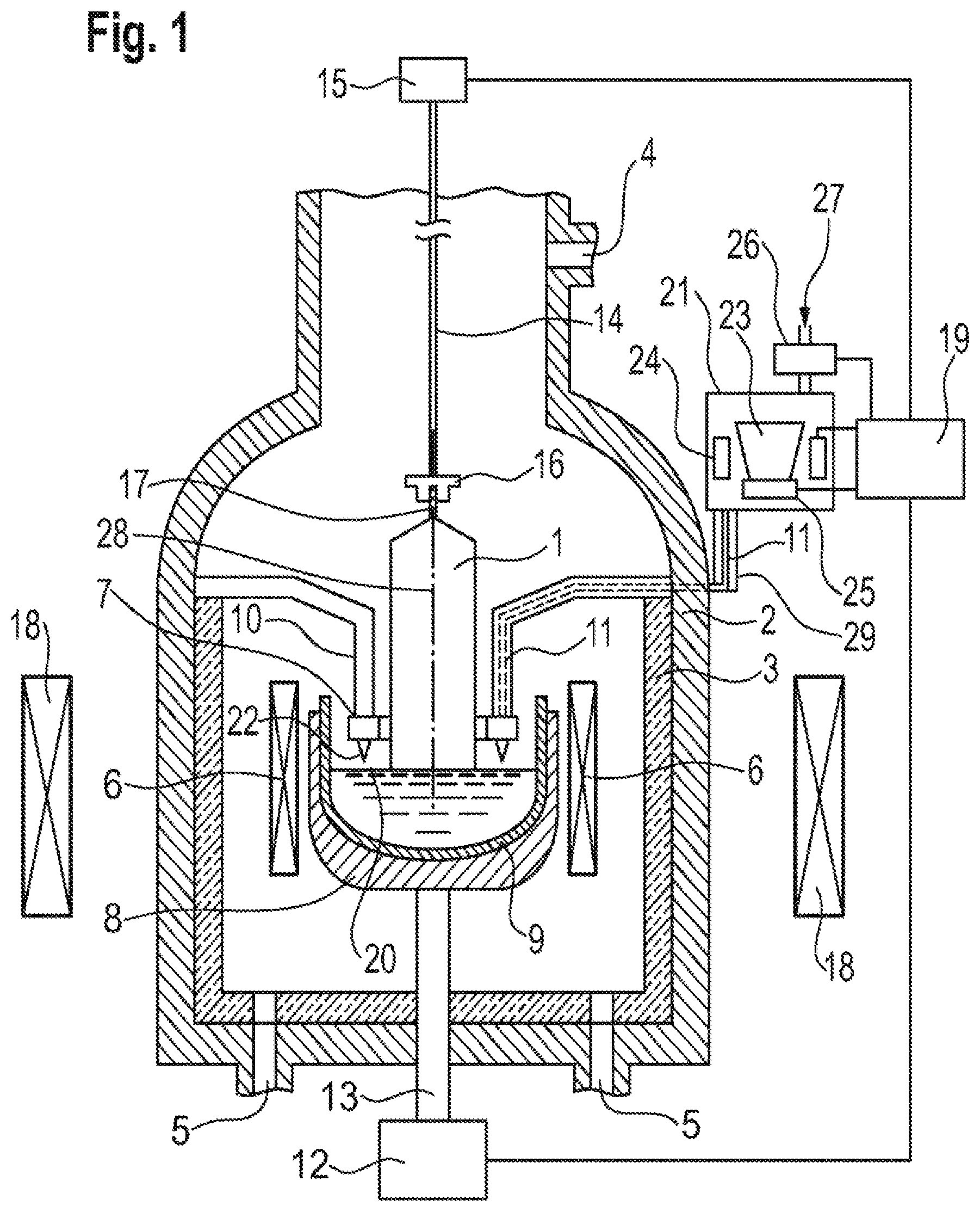 Patent US12104274 Figure 1 – Method and device for producing a single crystal of silicon, which single crystal is doped with n-type dopant