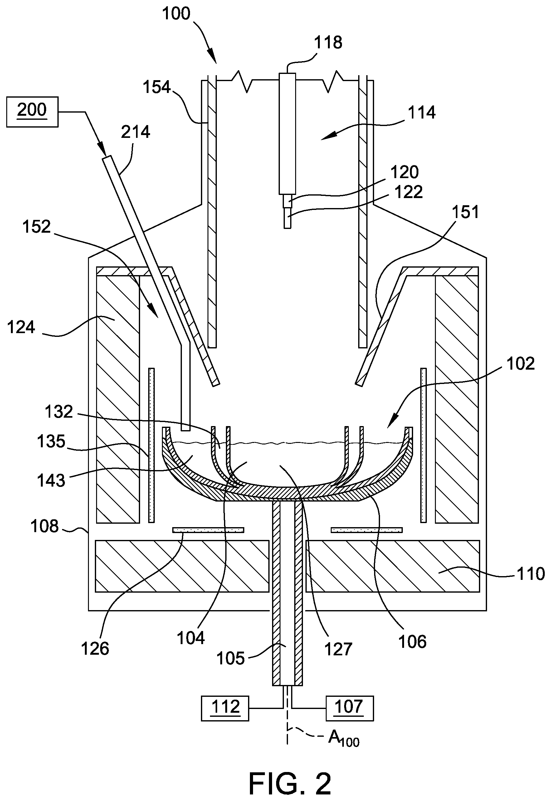 Patent US12104275 Figure 2 – Ingot puller apparatus having cooling jacket device with cooling fluid tubes