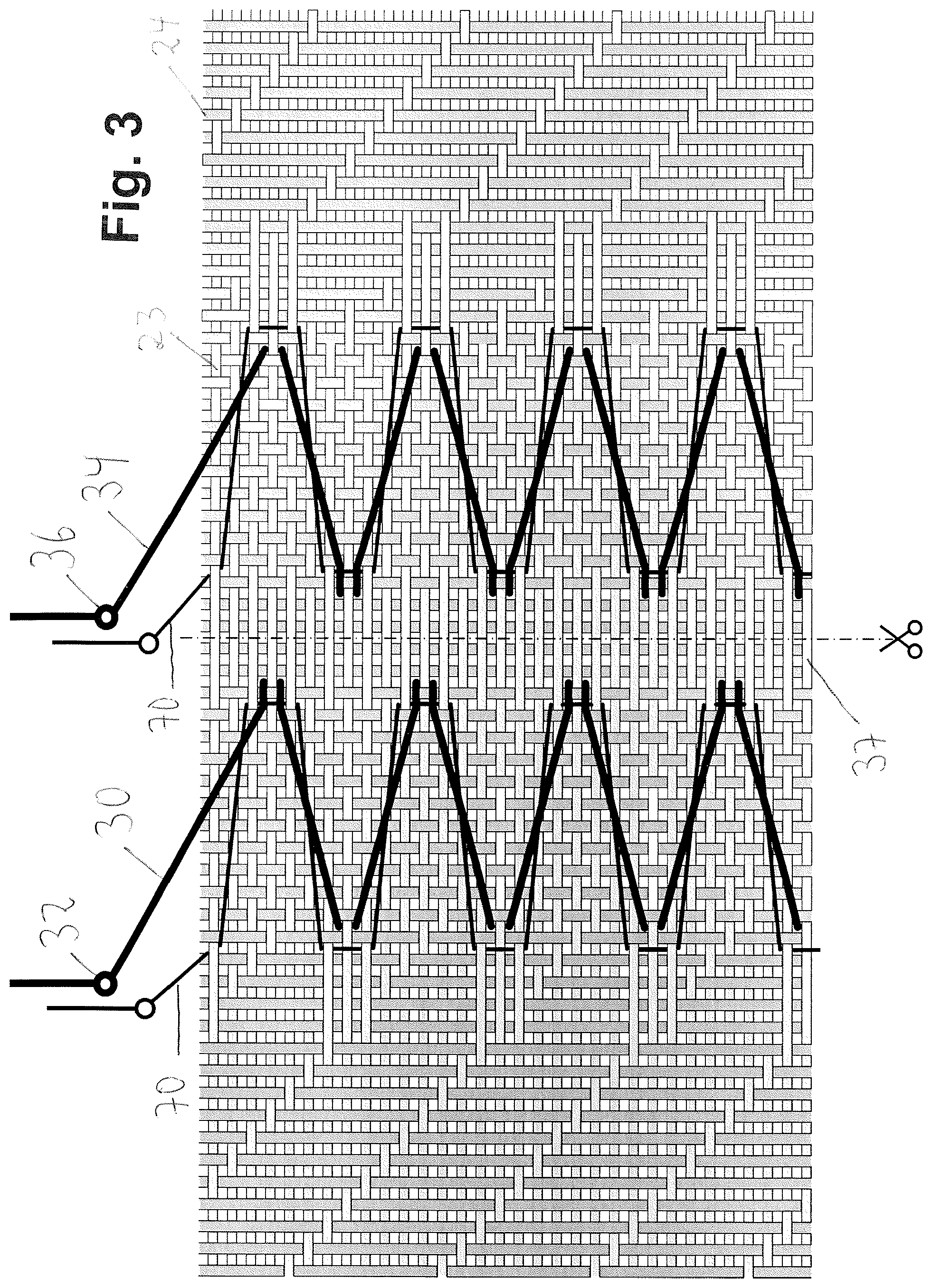 Patent US12104293 Figure 3 – Method for pattern-directed formation of the connection point of an effect thread in the woven fabric