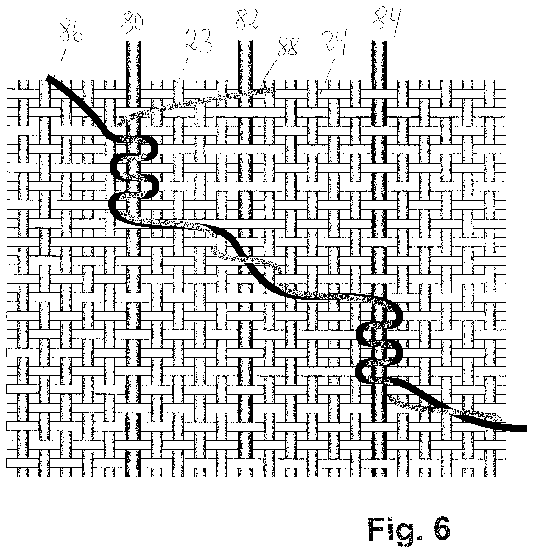 Patent US12104293 Figure 6 – Method for pattern-directed formation of the connection point of an effect thread in the woven fabric