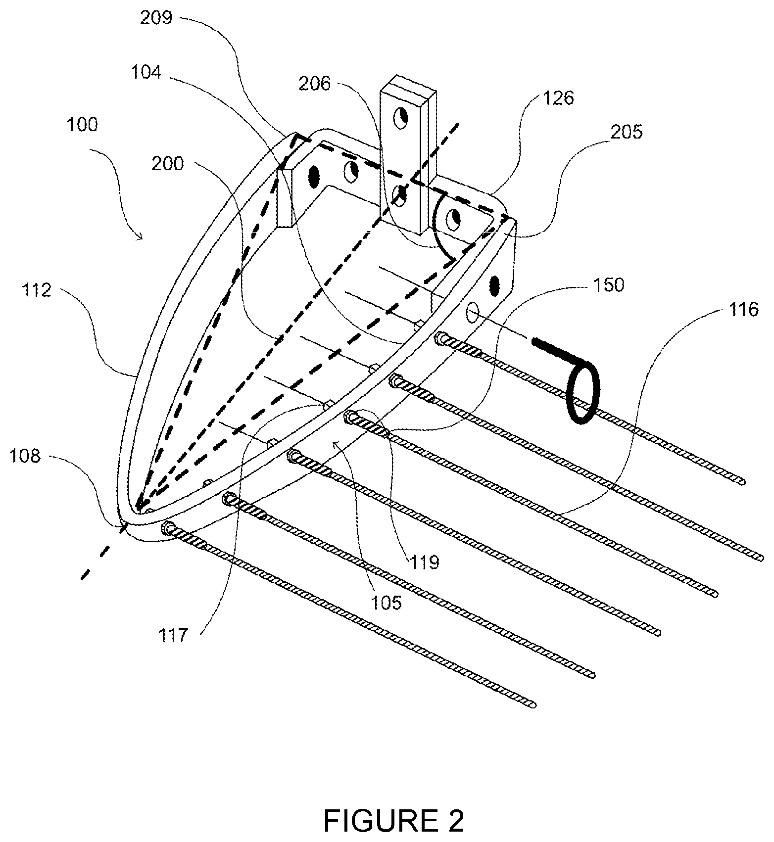 Patent US12104312 Figure 2 – Bracket for a clothesline assembly and a clothesline assembly