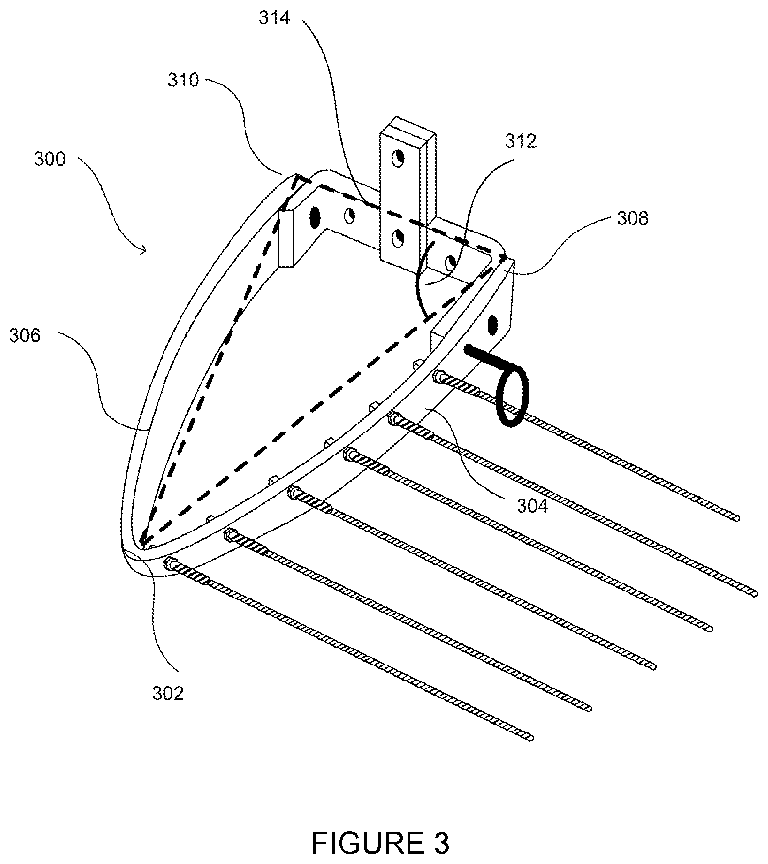 Patent US12104312 Figure 3 – Bracket for a clothesline assembly and a clothesline assembly