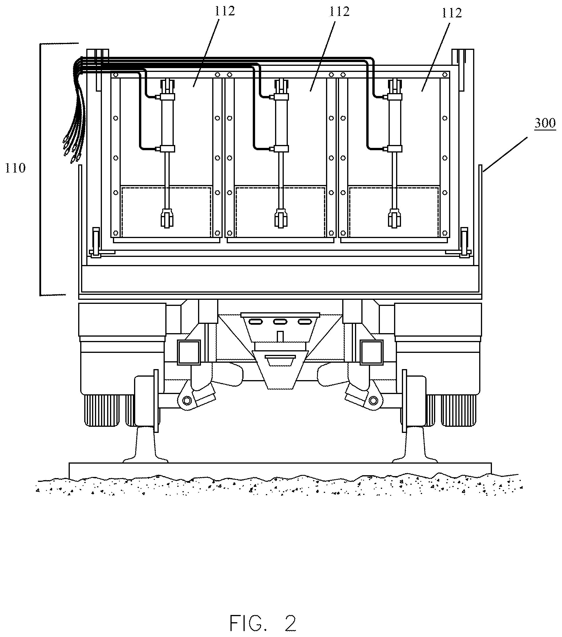 Patent US12104329 Figure 2 – Dumping system for delivery of aggregate to a railroad track