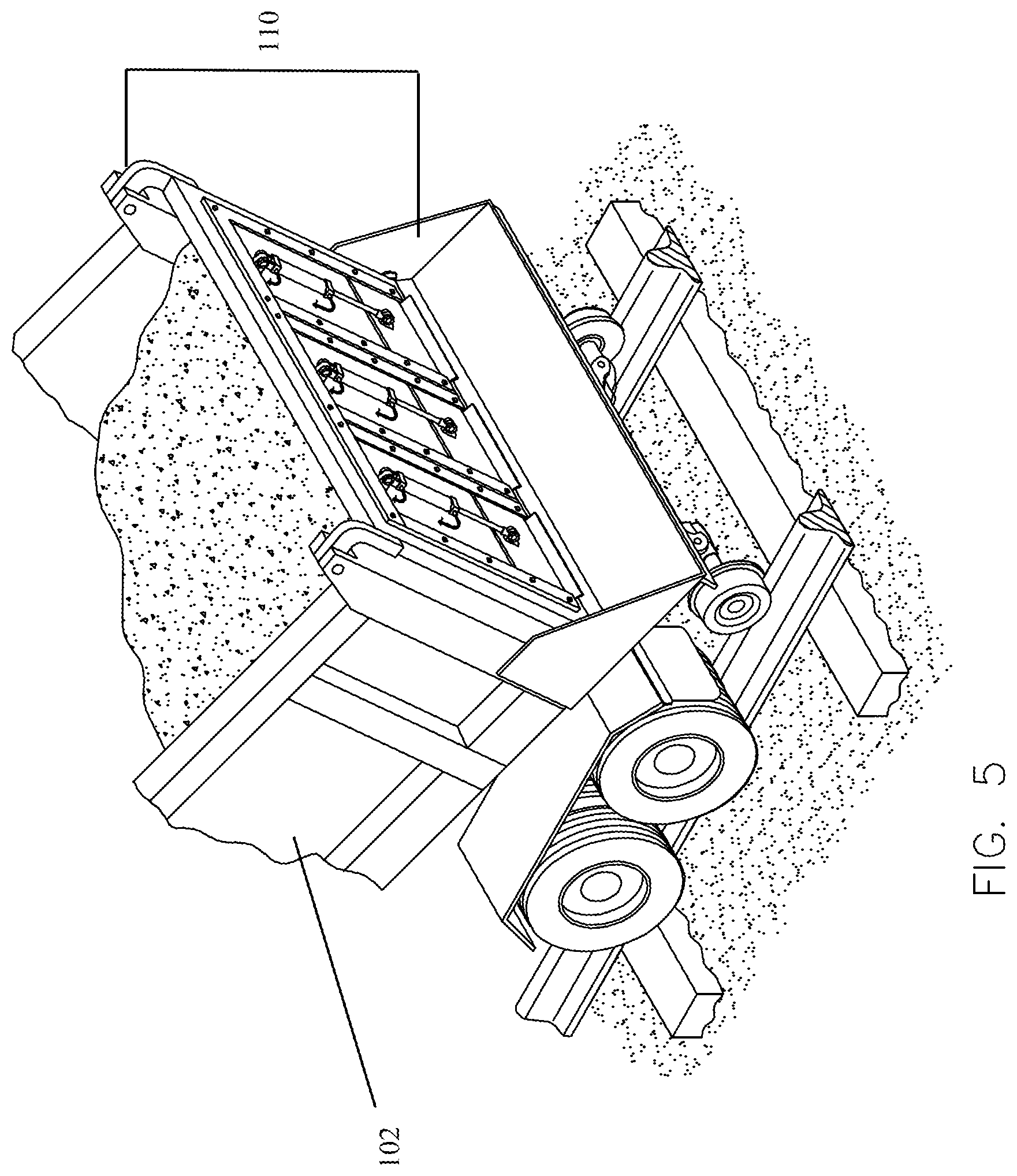 Patent US12104329 Figure 4 – Dumping system for delivery of aggregate to a railroad track
