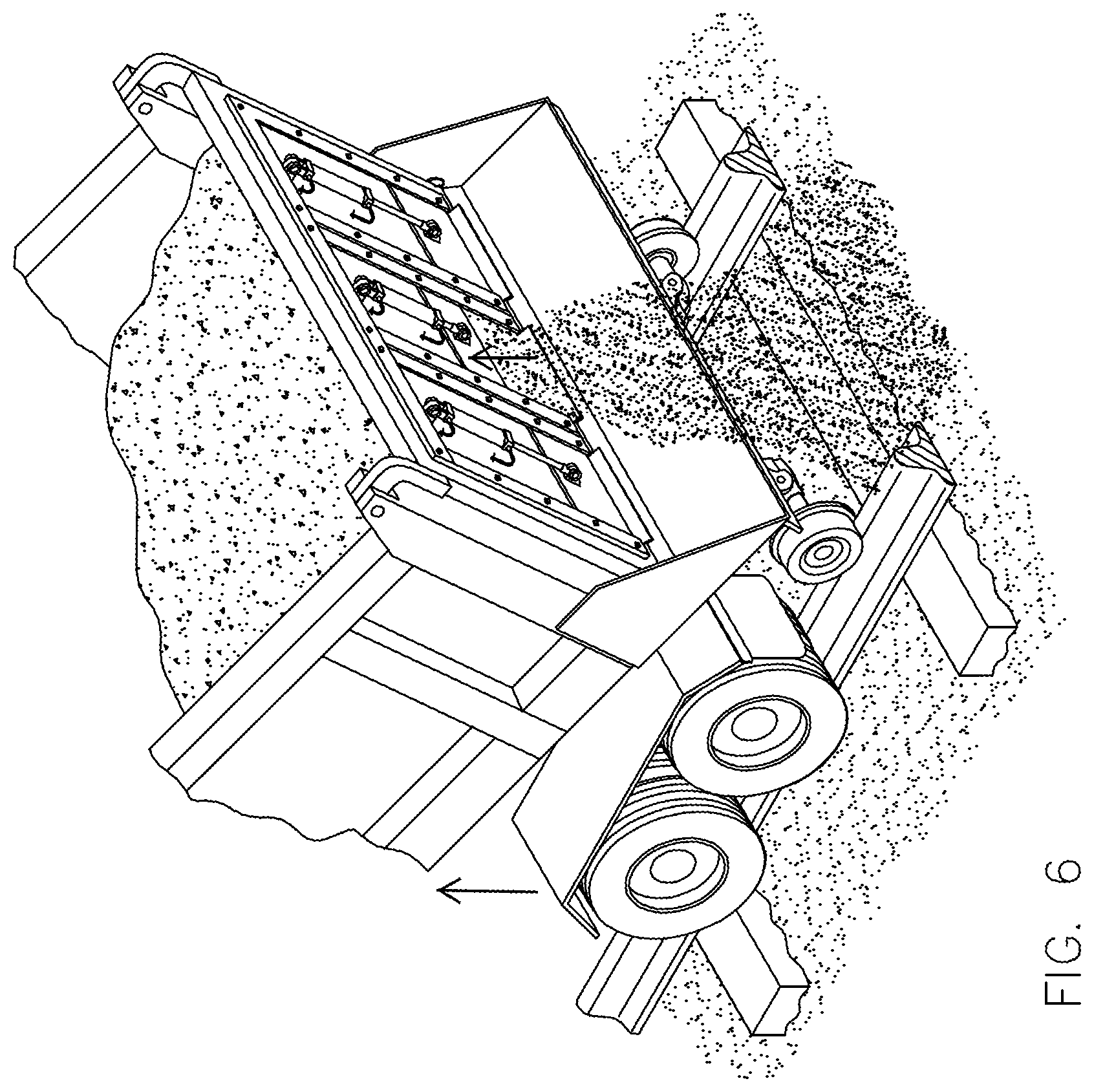 Patent US12104329 Figure 5 – Dumping system for delivery of aggregate to a railroad track