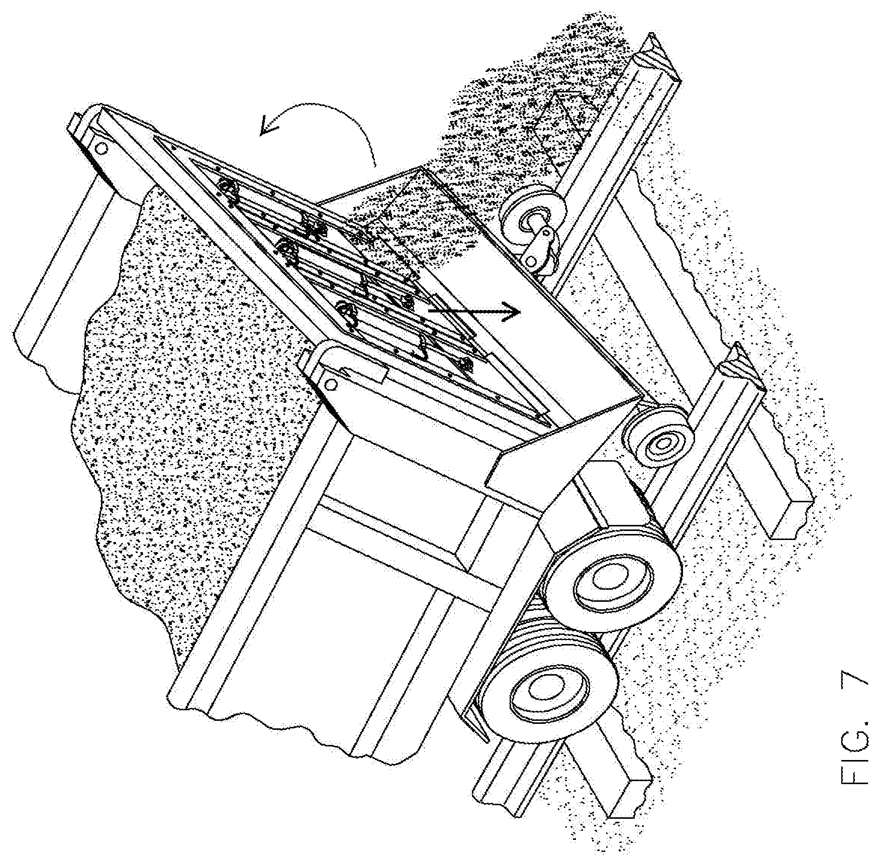 Patent US12104329 Figure 6 – Dumping system for delivery of aggregate to a railroad track