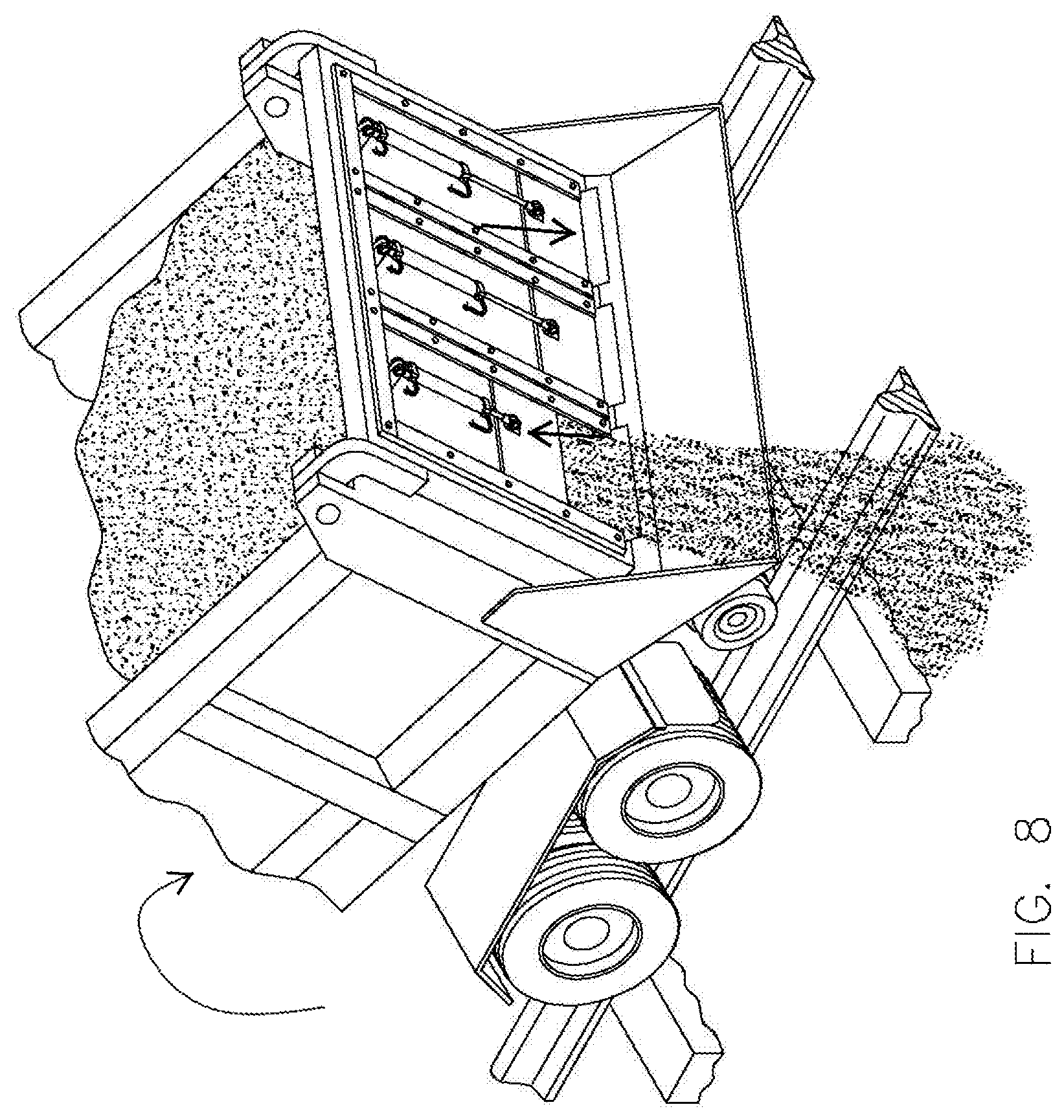 Patent US12104329 Figure 7 – Dumping system for delivery of aggregate to a railroad track
