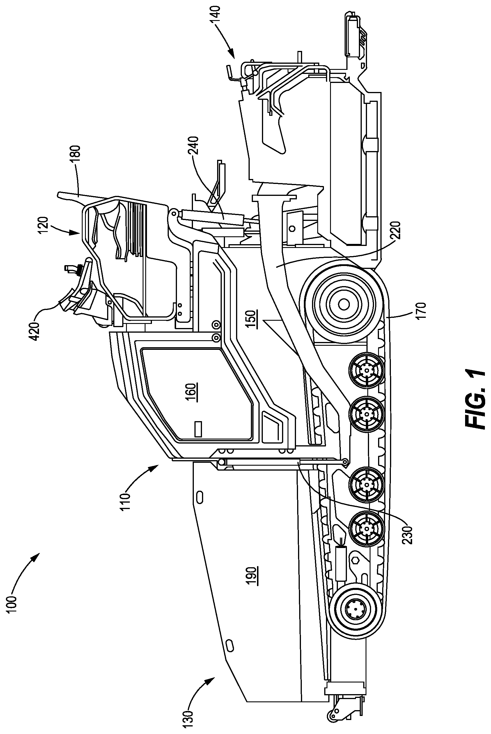 Patent US12104335 Figure 1 – System and method for automatic lowering of a paving machine screed assembly