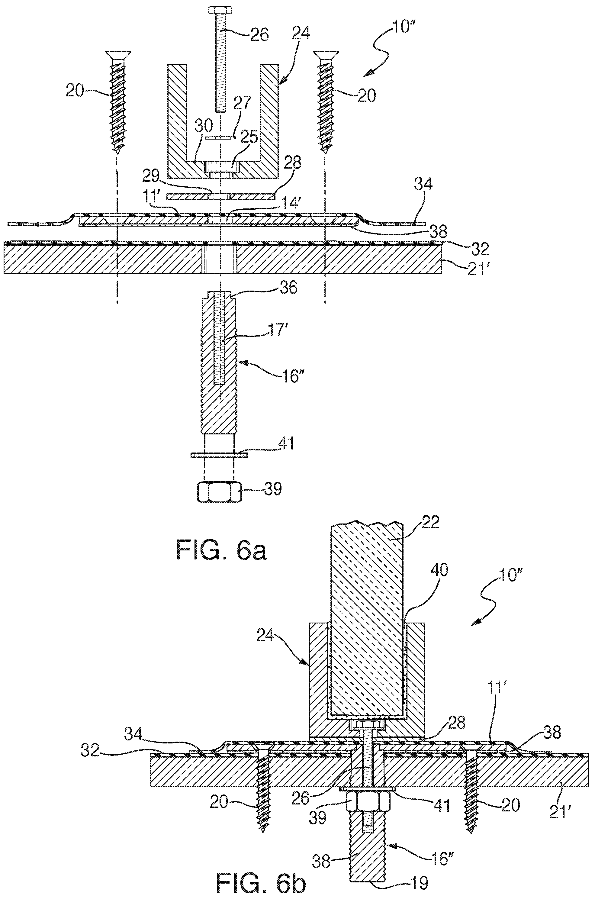 Patent US12104344 Figure 4 – Anchor and railing assembly