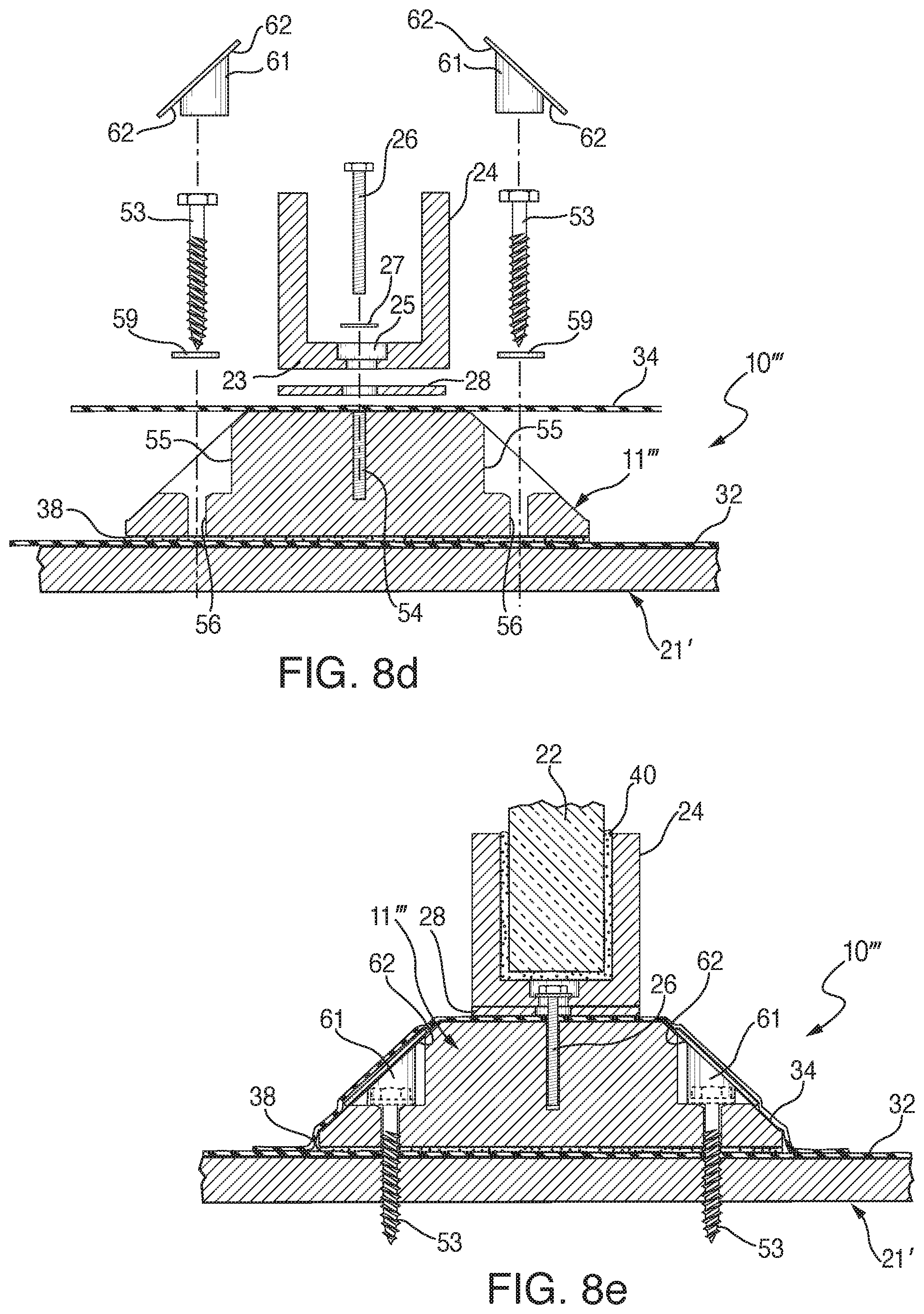 Patent US12104344 Figure 8 – Anchor and railing assembly