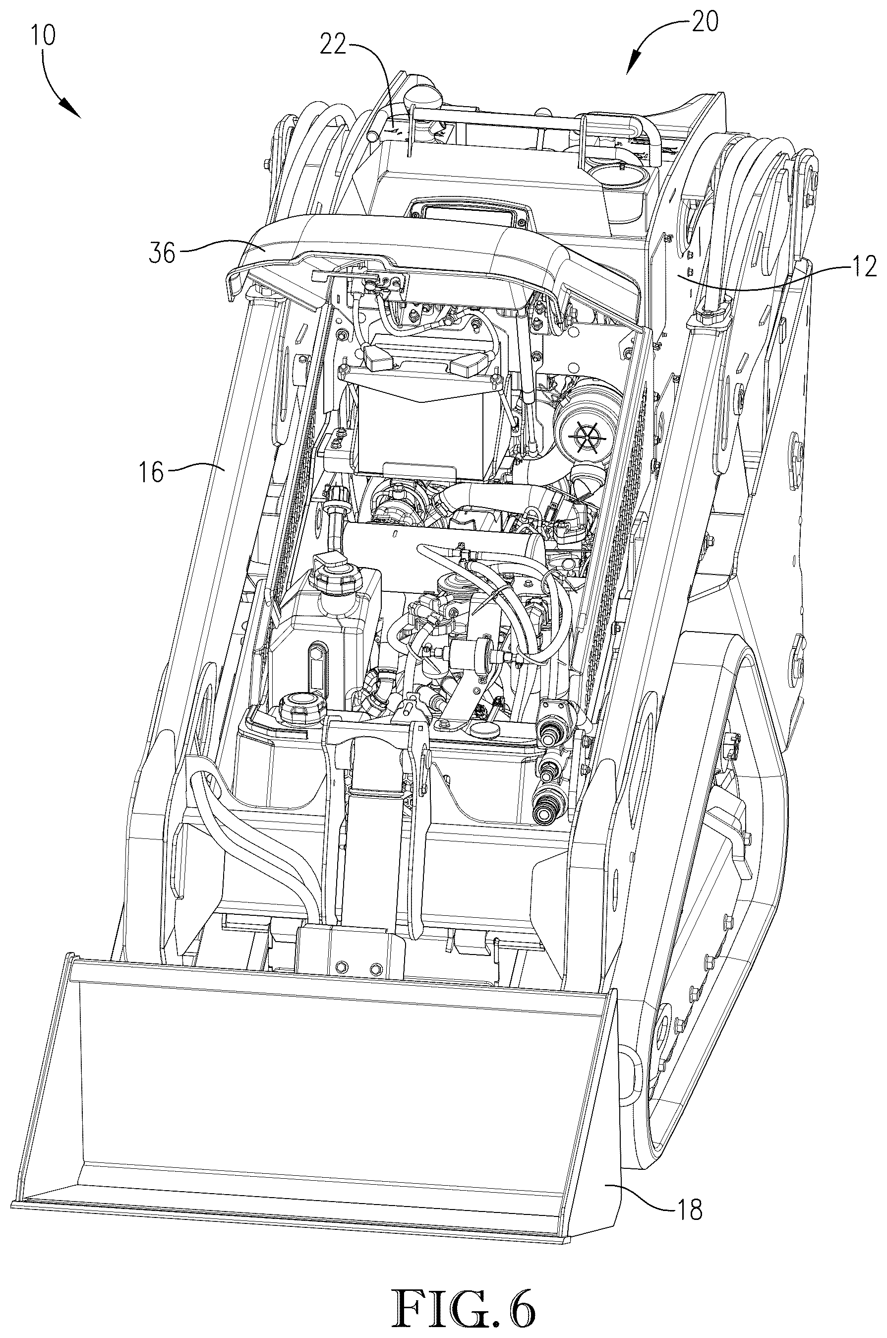 Patent US12104348 Figure 6 – Loader with improved arm path