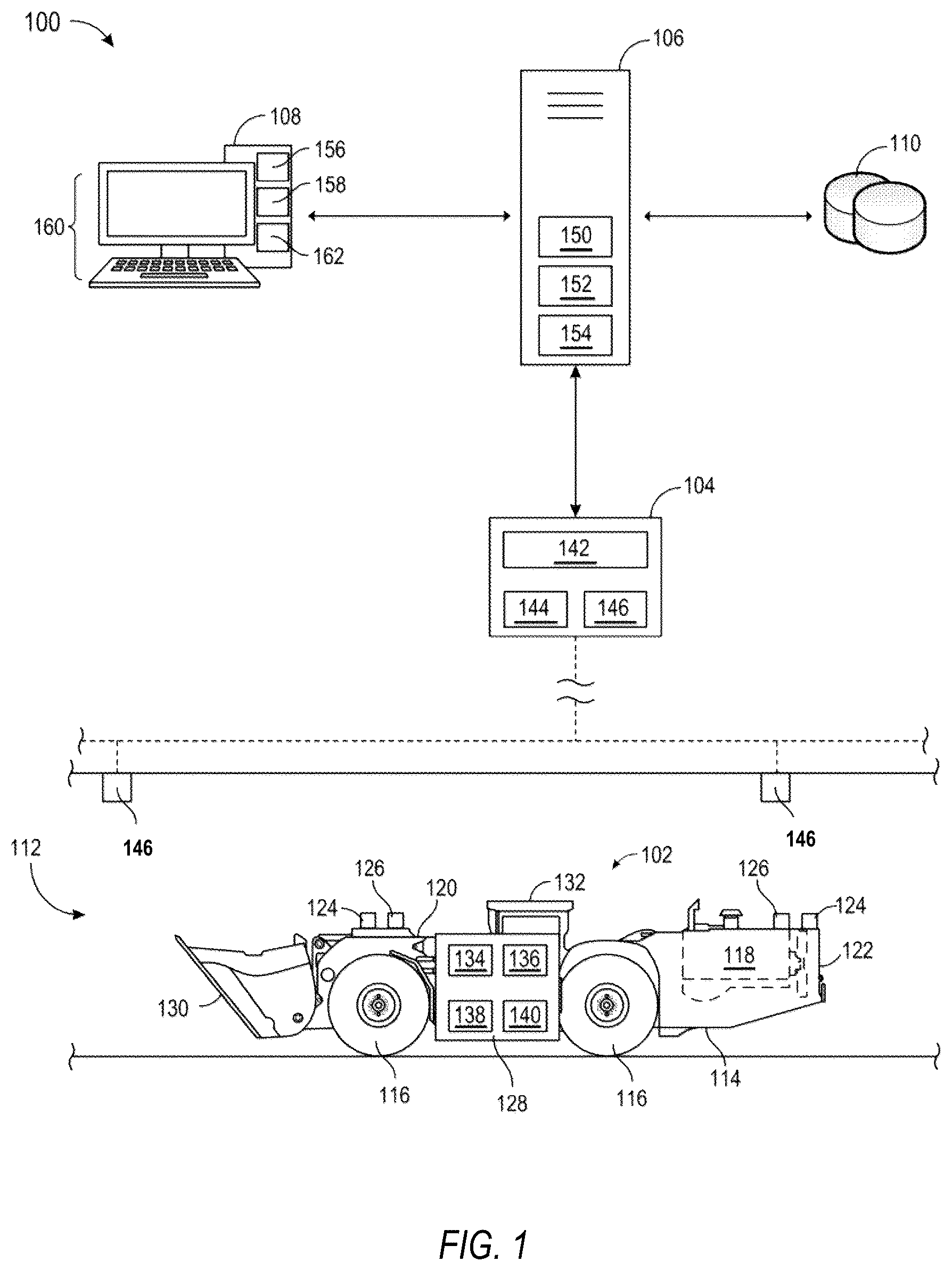 Patent US12104354 Figure 1 – System, apparatus, and method to select and apply route properties of a mine site